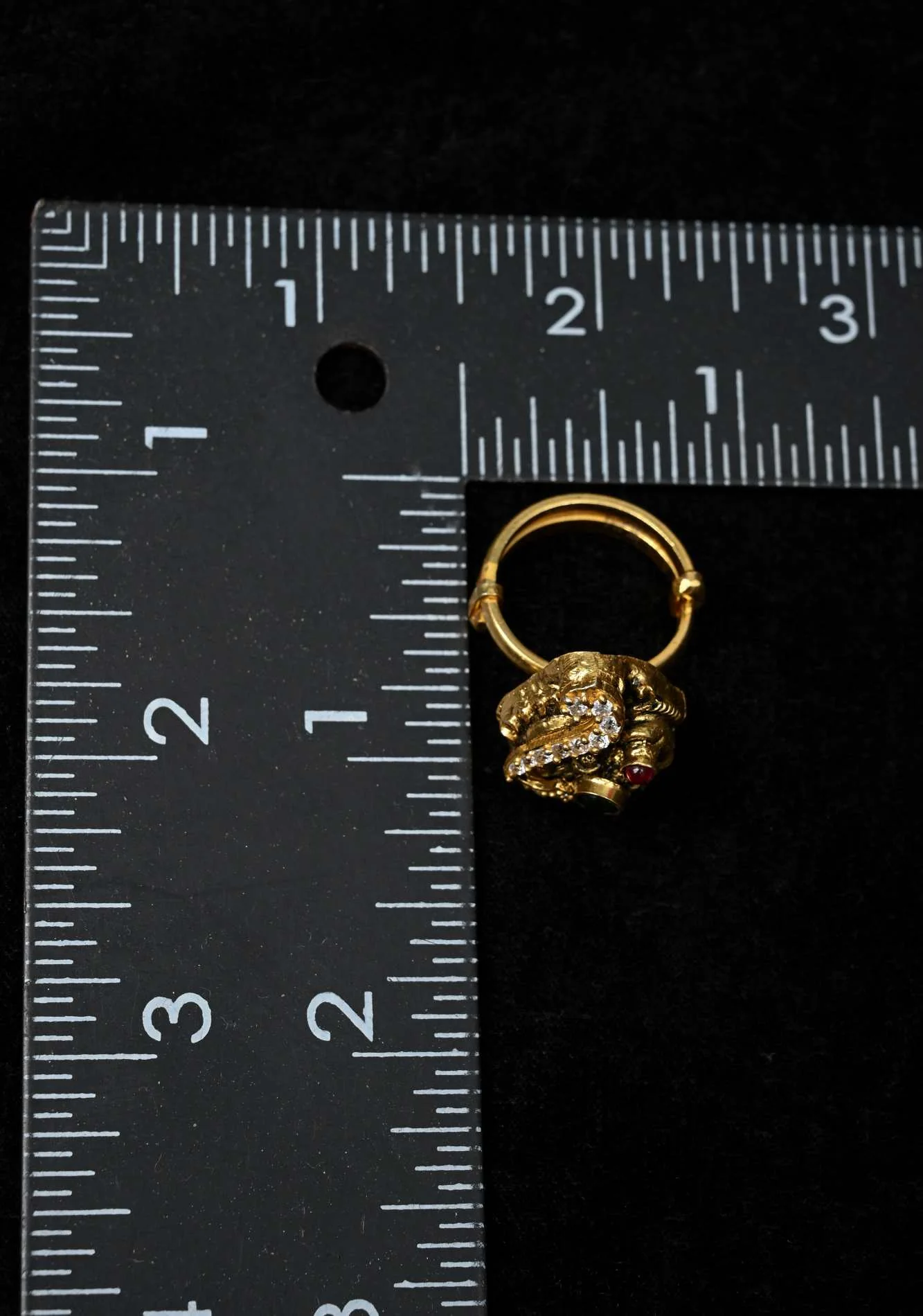 Bhagyashree 92.5 Silver, Gold-Plated Temple Style Gold Adjustable Ring with stone  Accents - Image 3