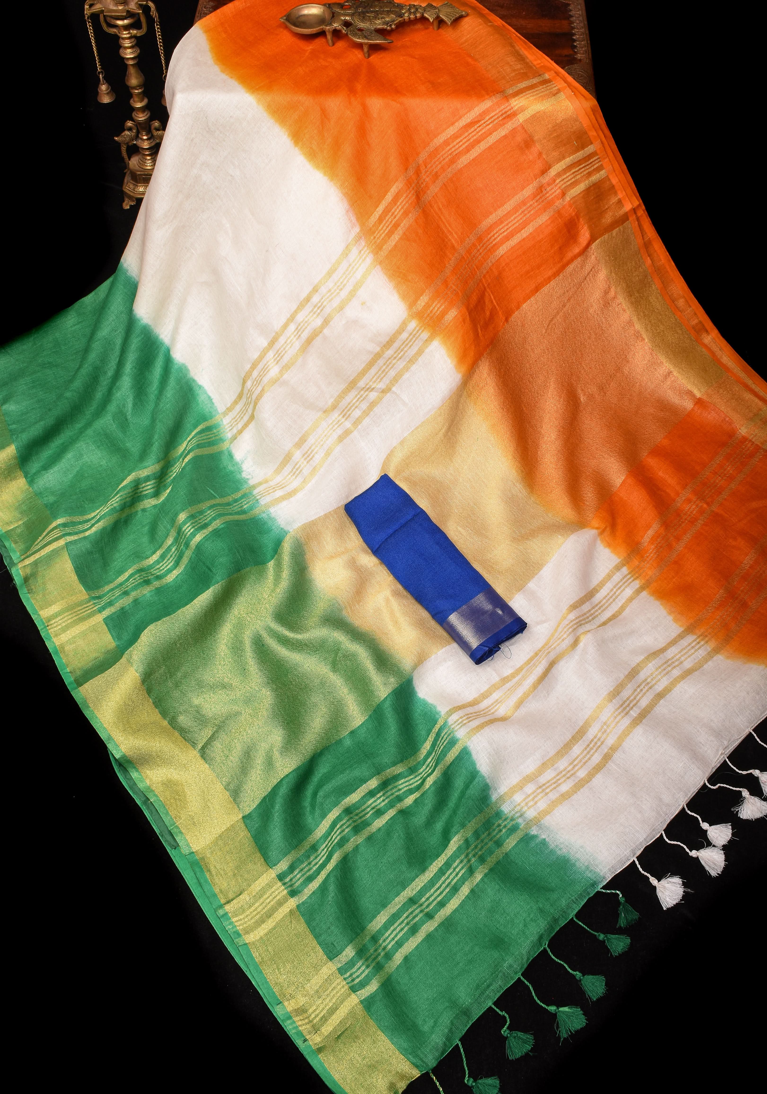 Stunning India Flag Tricolor Pure Linen by Linen Saree. Top Seller Vidya Balan Special! | Shobitam - Image 2