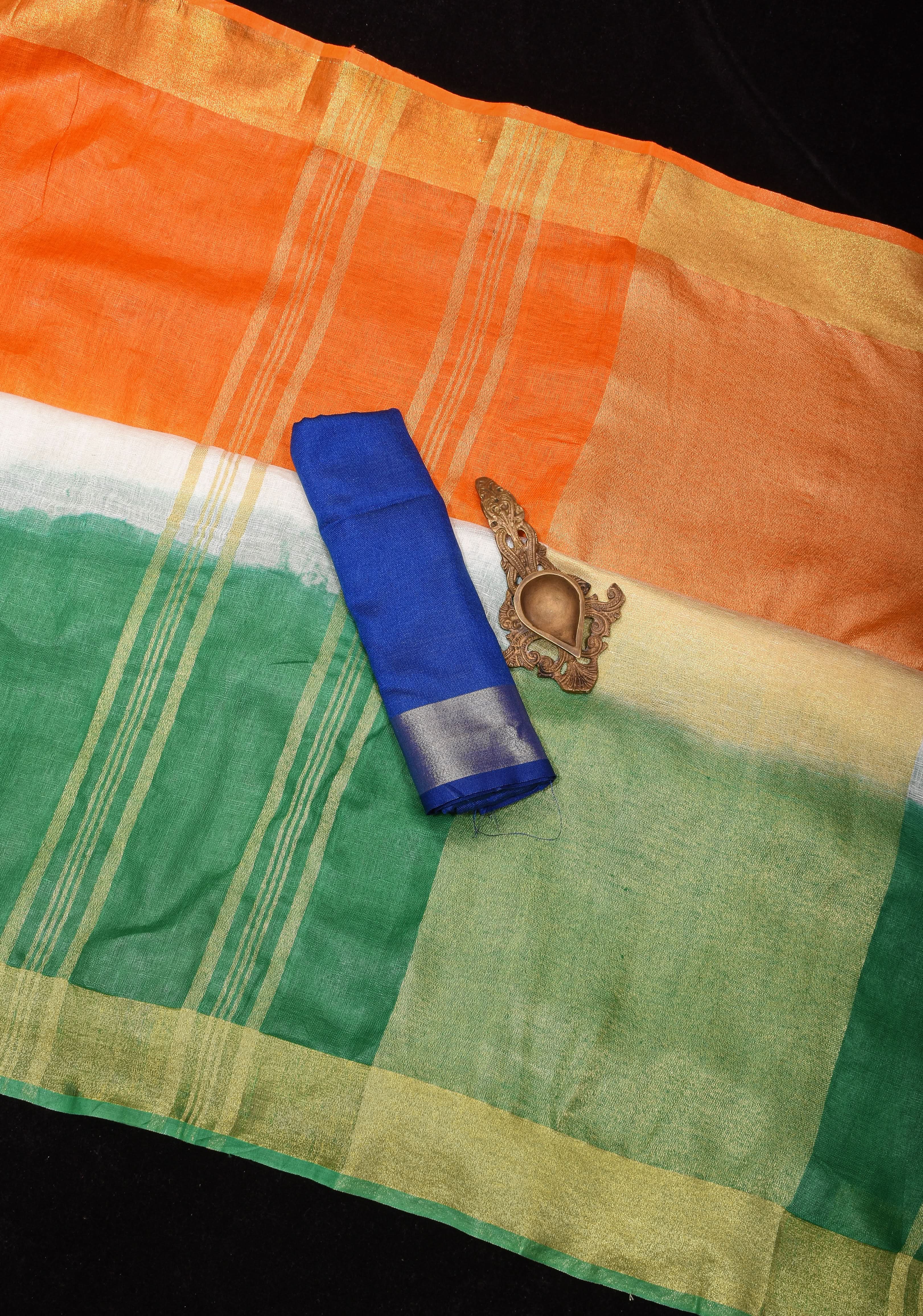 Stunning India Flag Tricolor Pure Linen by Linen Saree. Top Seller Vidya Balan Special! | Shobitam - Image 3