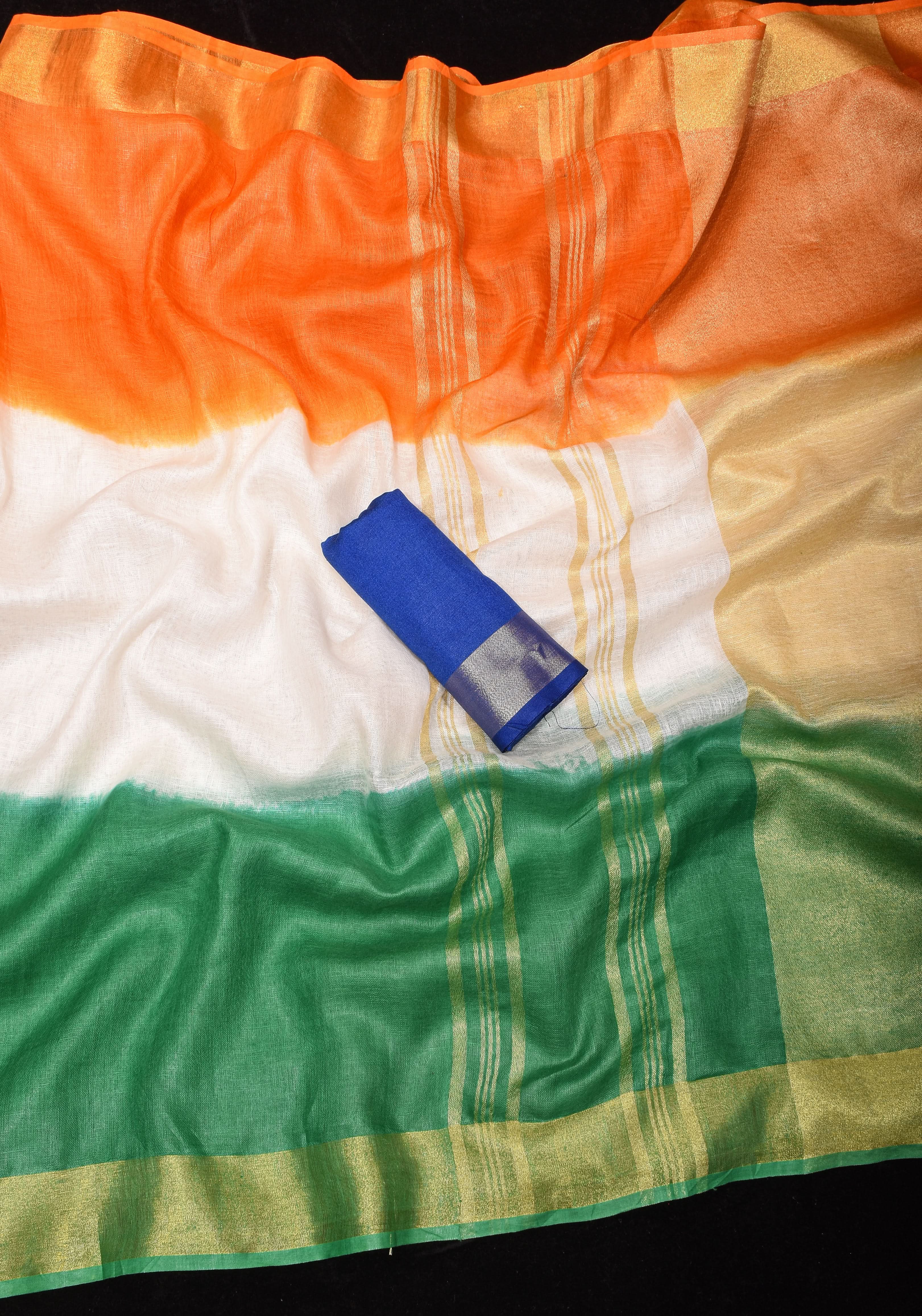 Stunning India Flag Tricolor Pure Linen by Linen Saree. Top Seller Vidya Balan Special! | Shobitam - Image 7