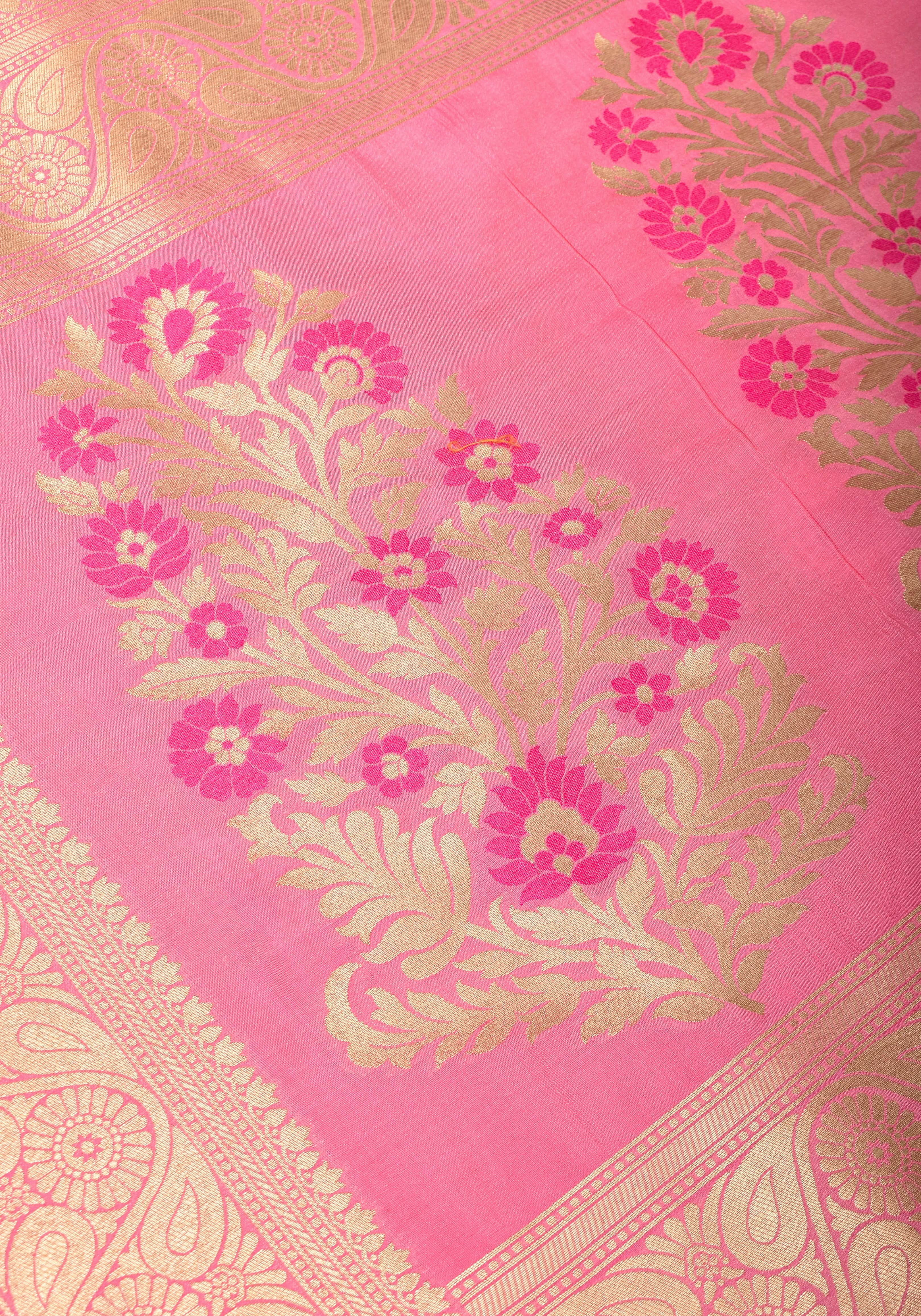 Exquisite Pink Semi Silk Saree with Floral jaal Meenakari Body Zari Border and Pallu | Shobitam - Image 14
