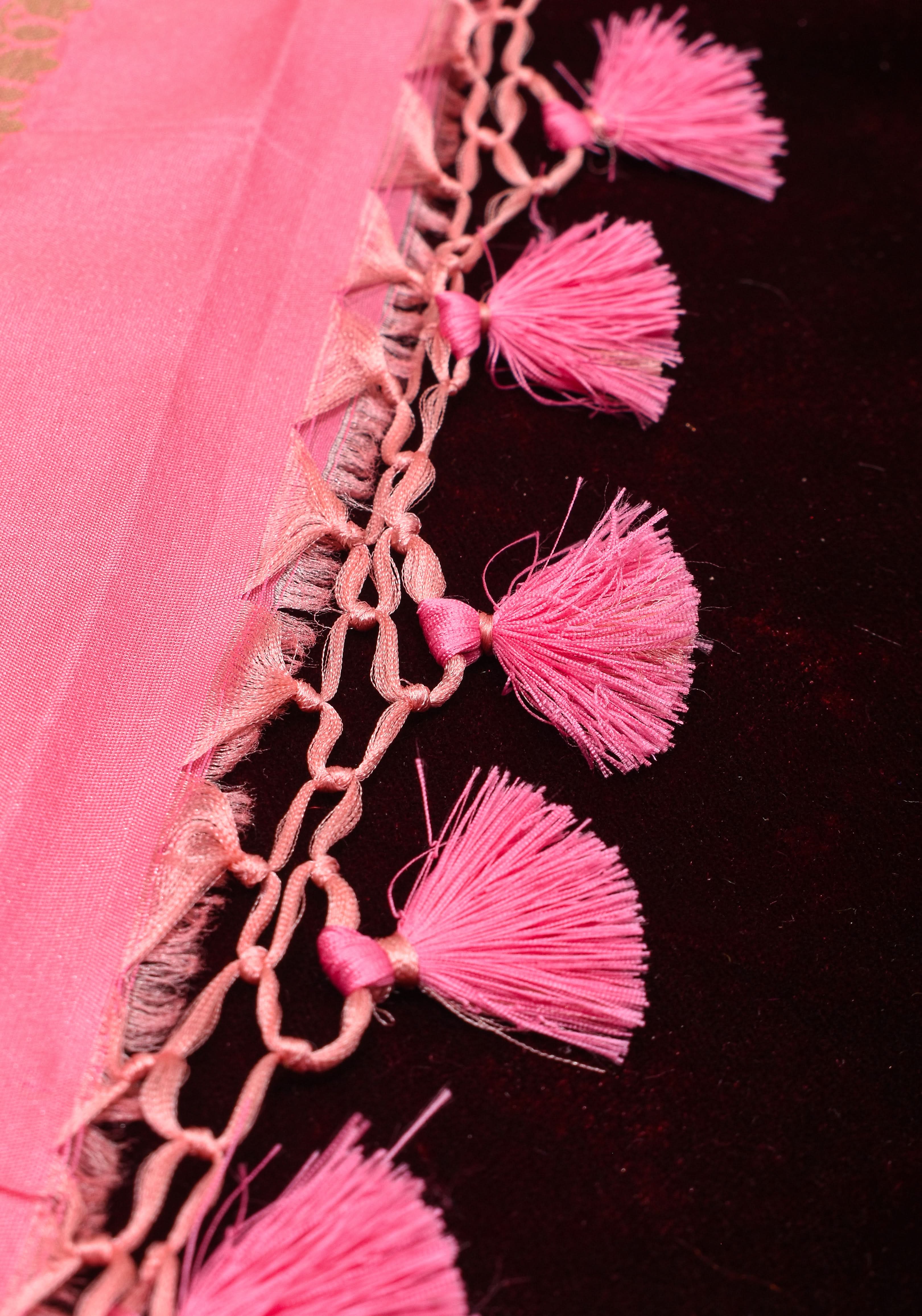 Exquisite Pink Semi Silk Saree with Floral jaal Meenakari Body Zari Border and Pallu | Shobitam - Image 15