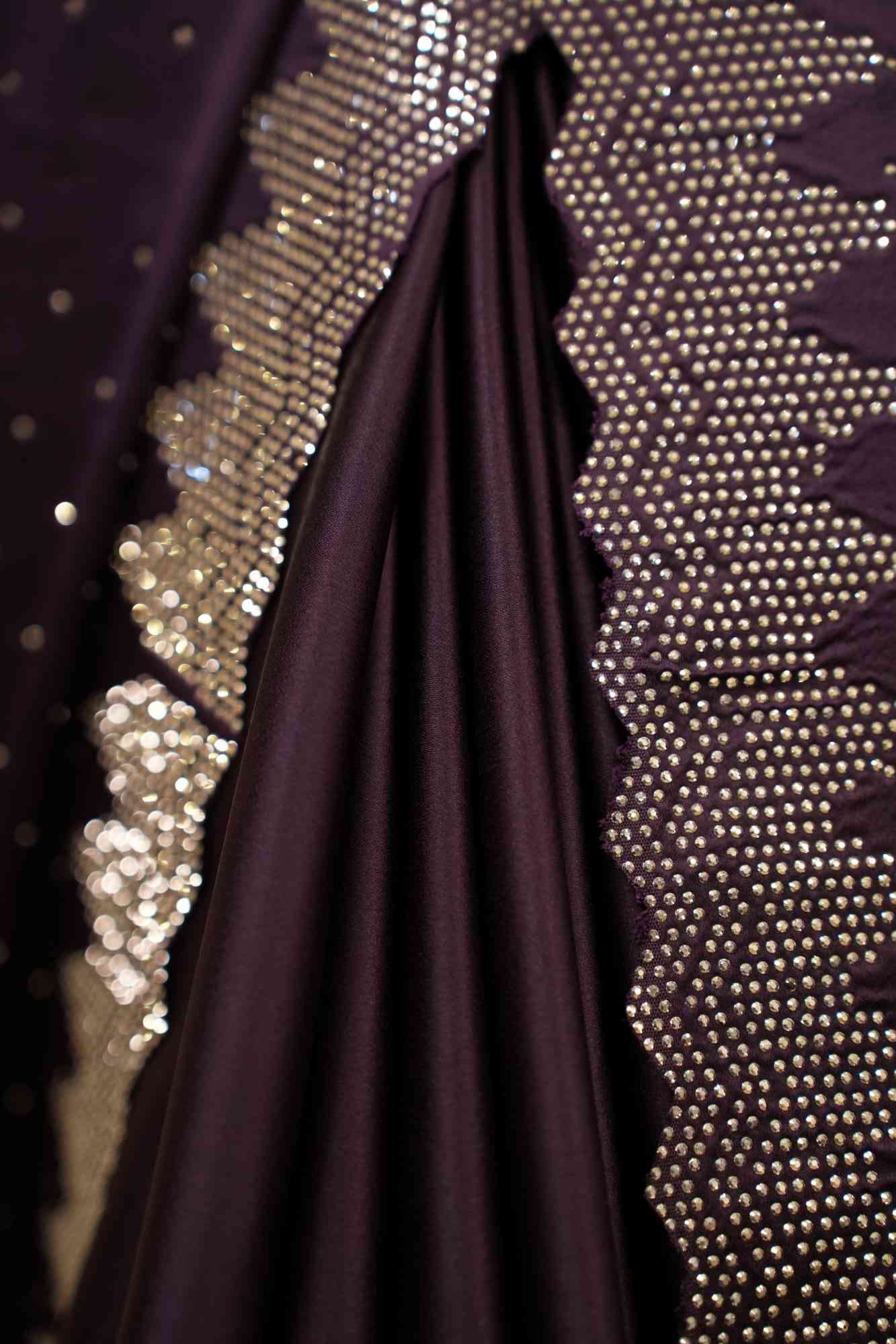 Alluring Purple Soft Premium Satin With Stone Bead Detailed  Work All Over  Wrap in 1 minute saree - Image 10
