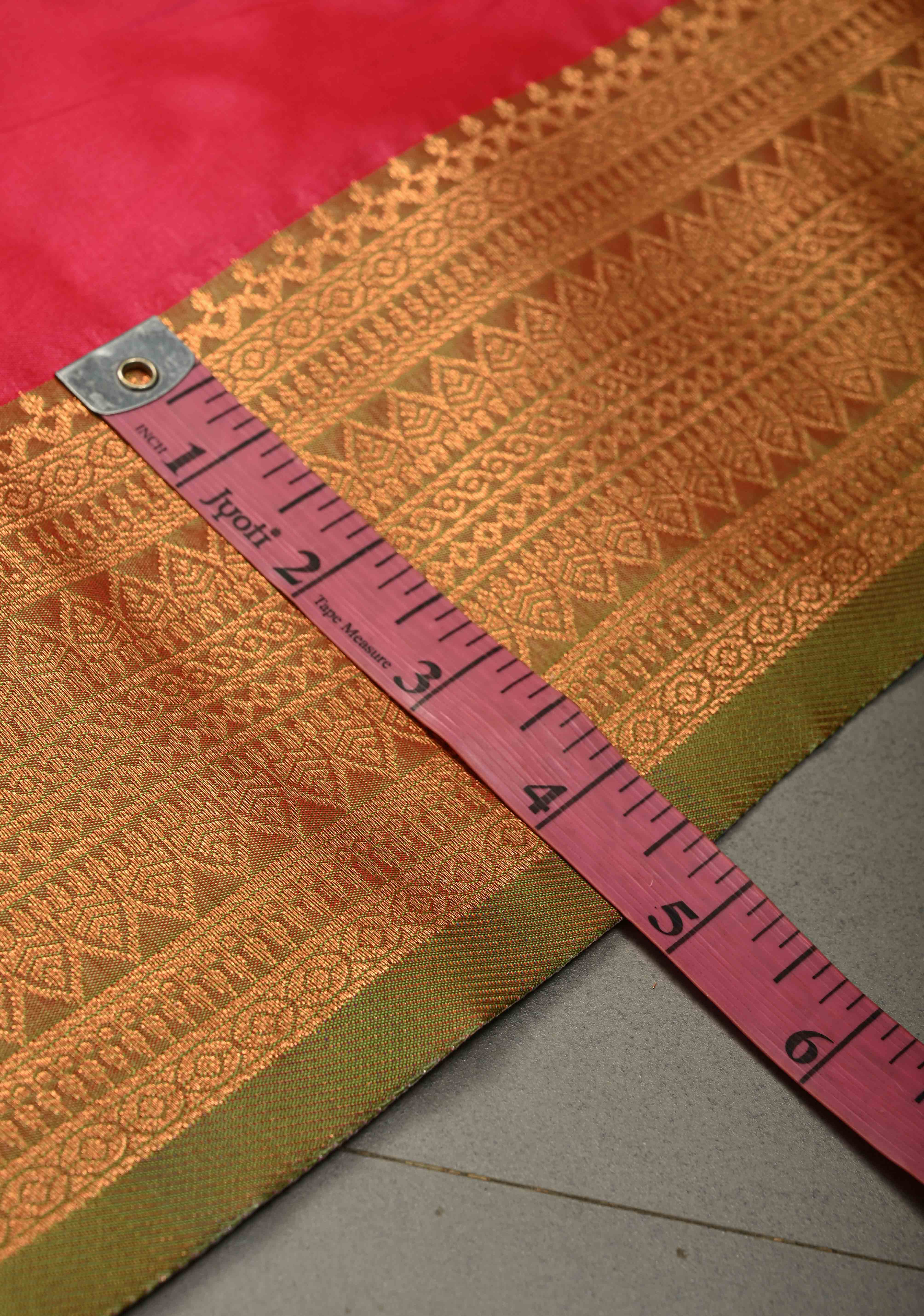 Amaranth Kanchi Semi Silk Saree with Meenakari Mandala Buttas and Contrast Zari Border | Shobitam - Image 5