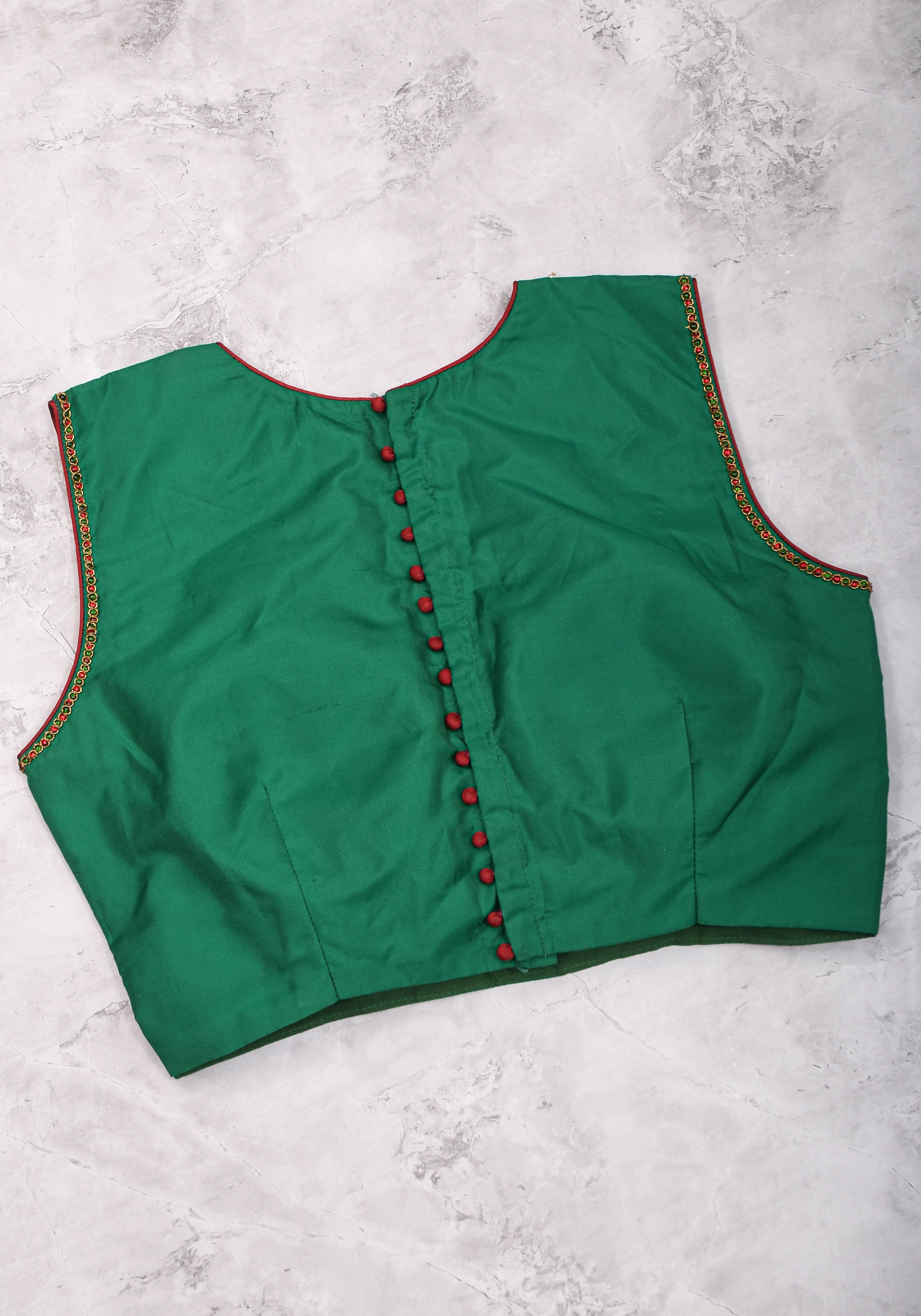 Custom Made:  Necklace Design Jadau Ornamental Sleeveless Blouse in SIlk | Shobitam Blouse - Image 7