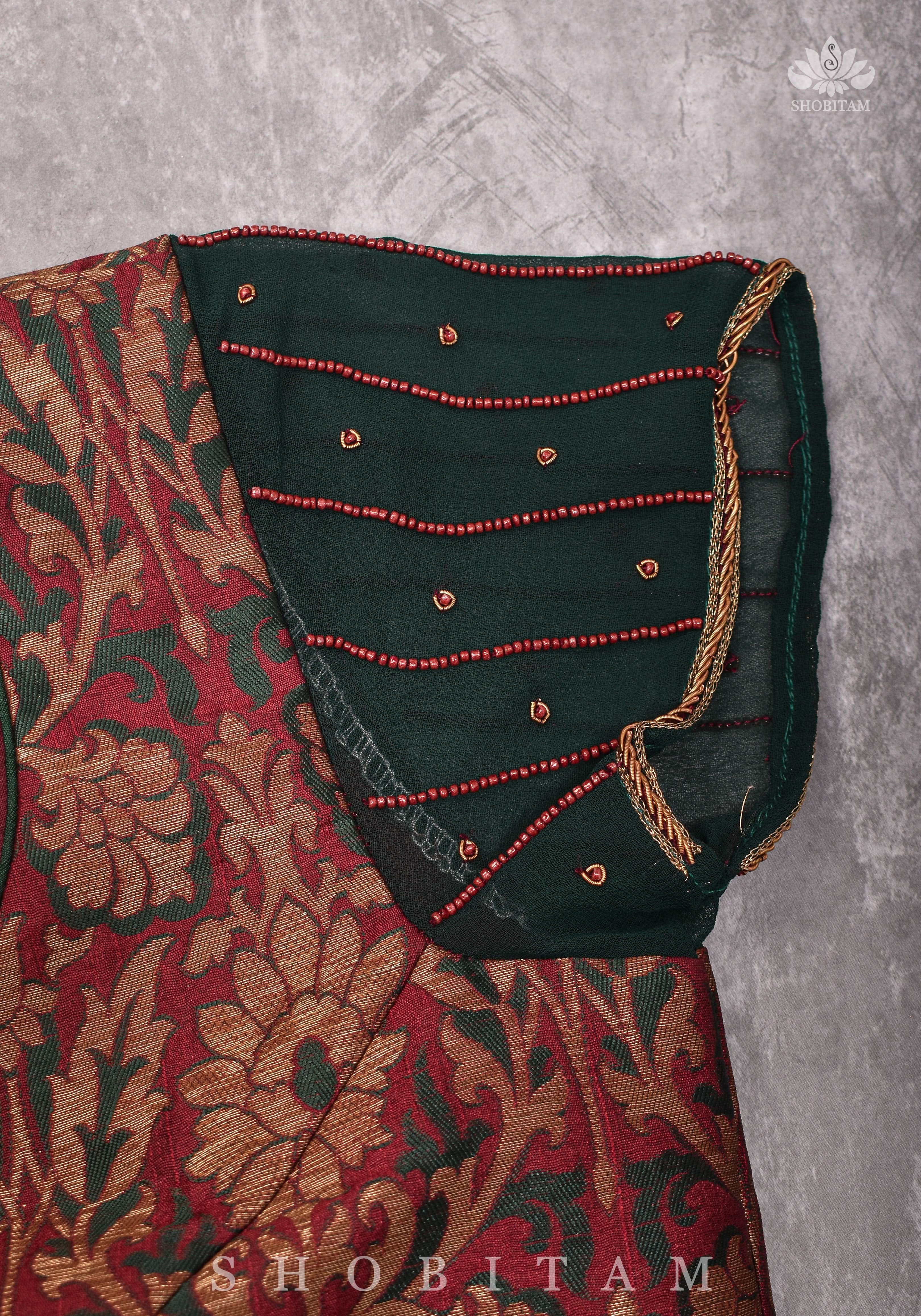 Made to measure:  Meenakari Brocade Blouse net round panel with zardosi work. | Shobitam - Image 5