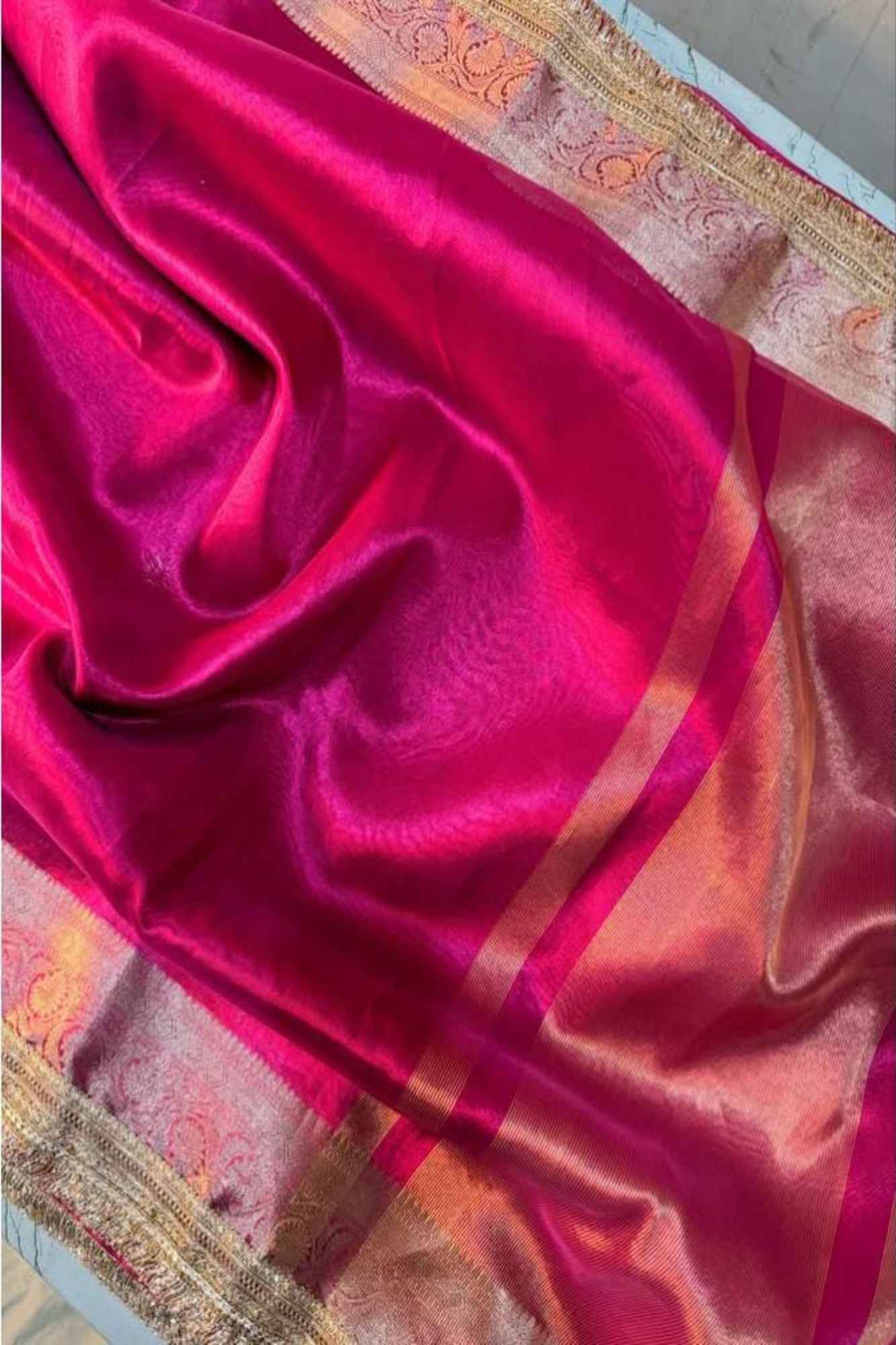 Banarasi-Inspired Tissue Silk with Intricate Zari Weaving Ready To Wear Saree - Image 4