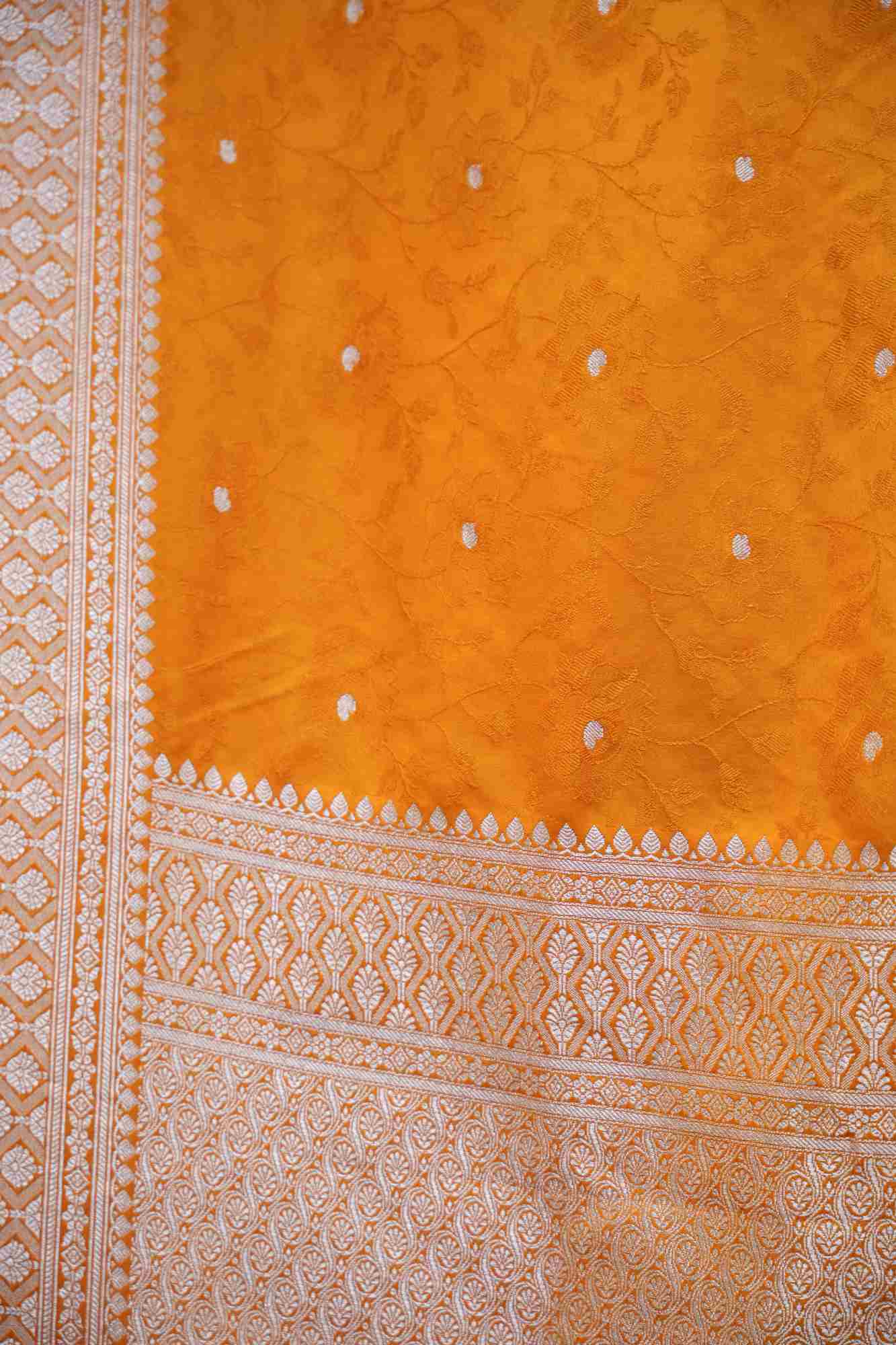 Banarasi Soft Mashru Silk All Over Zari Buti Weave Border Ready To Wear Saree - Image 5