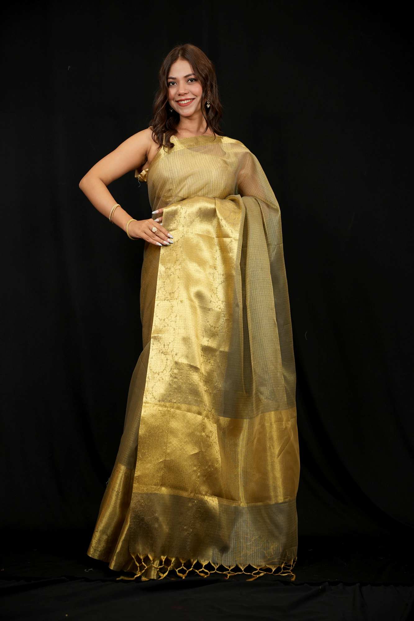 Banarasi Tissue Silk gold zari woven Ready To Wear Saree - Image 6