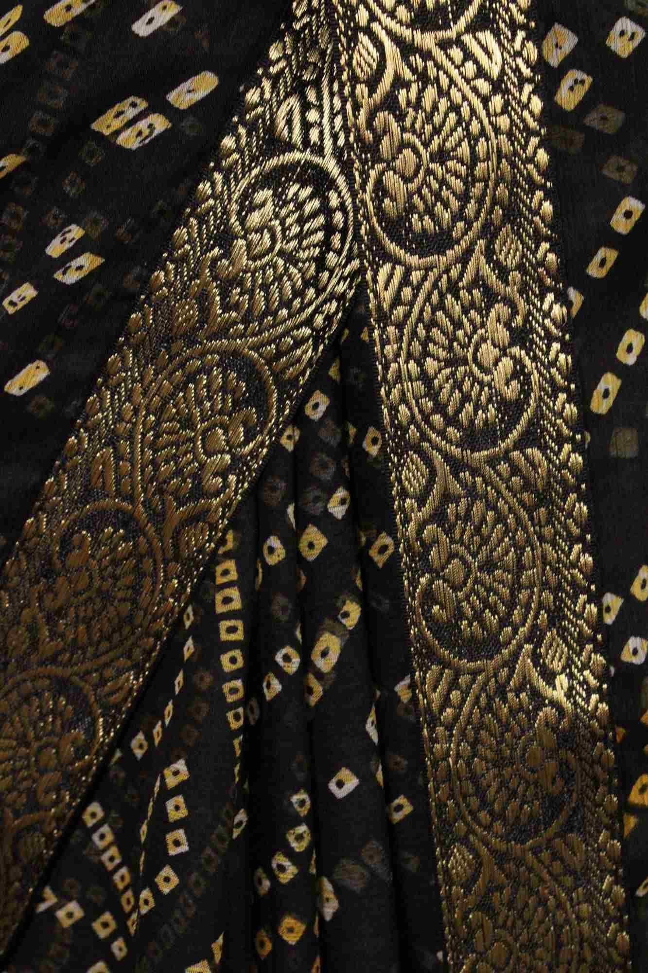 Bandhani Printed Chiffon with Lace Border Wrap in 1 minute saree - Image 5