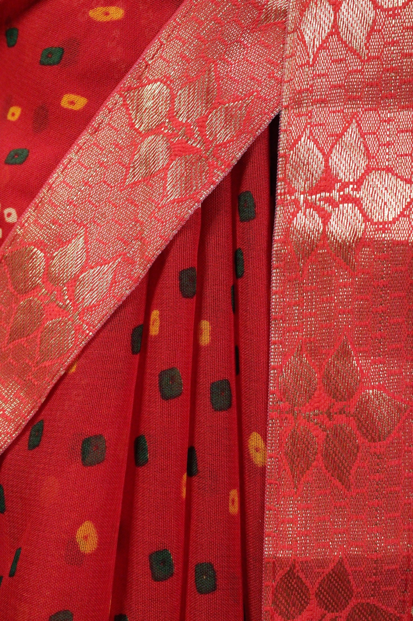 Bandhani Printed Red Georgette Wrap in 1 minute saree - Image 4