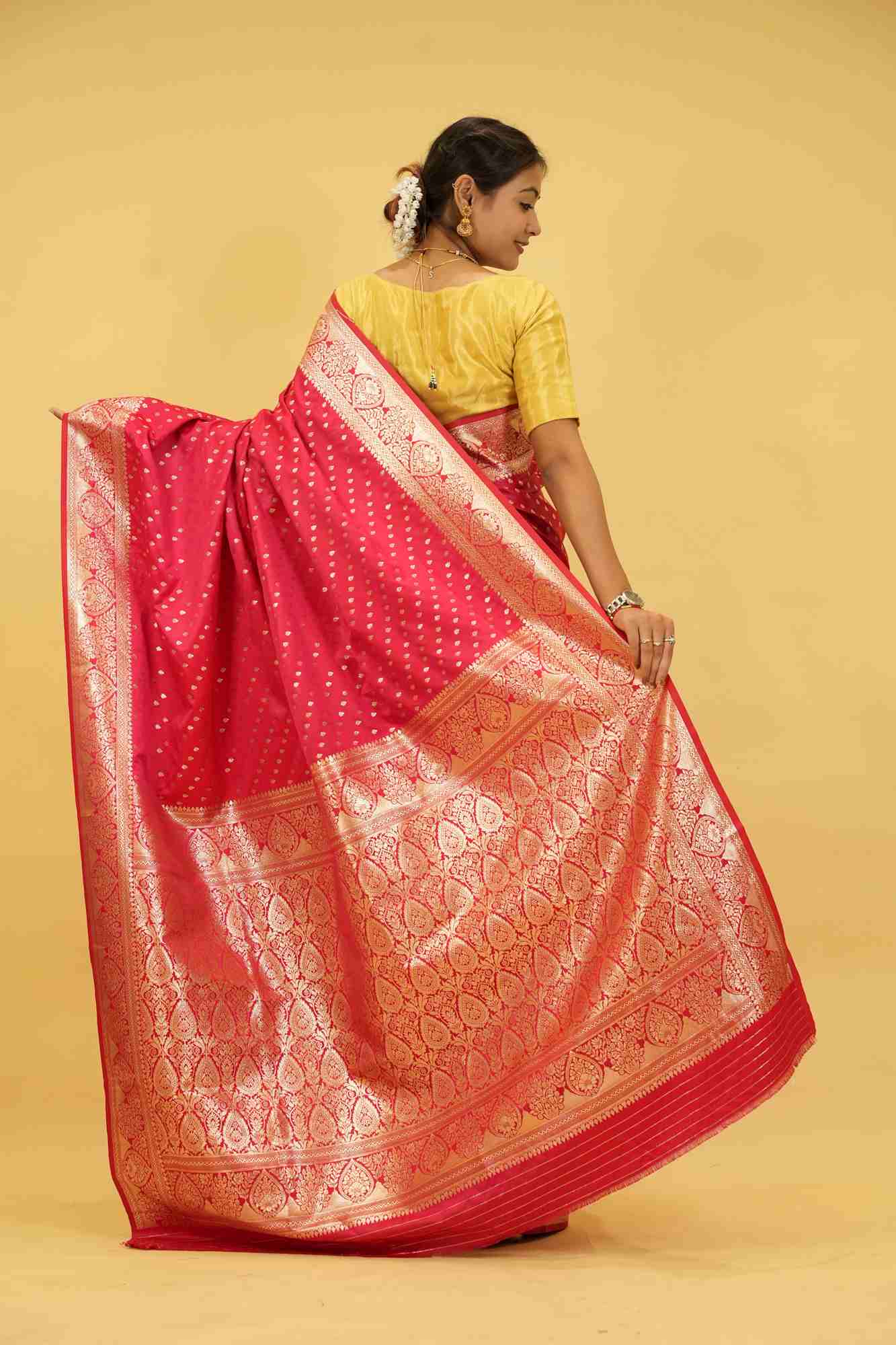 Bangalore Silk with Rich Zari Butta & Paisley Weave Ready To Wear saree - Image 7
