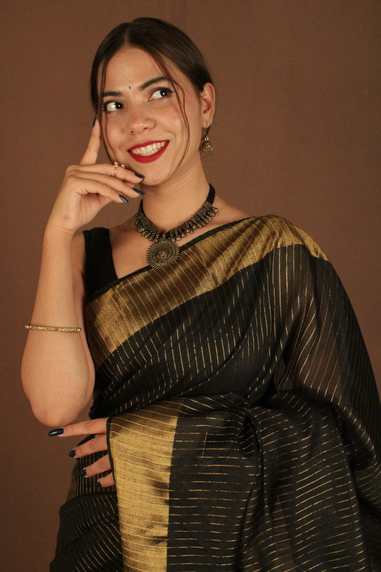 Beautiful and Classy soft bhagalpuri cotton silk with Sequined Pallu Wrap in 1 minute saree - Image 5