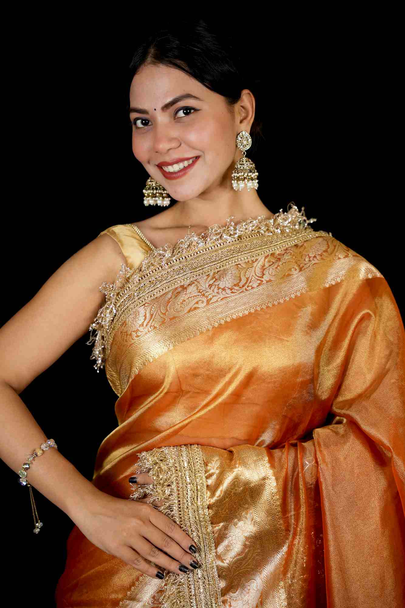 Beautiful Banarasi Tissue Silk with designer Lace Border & floral weaving Ready To Wear Saree - Image 8