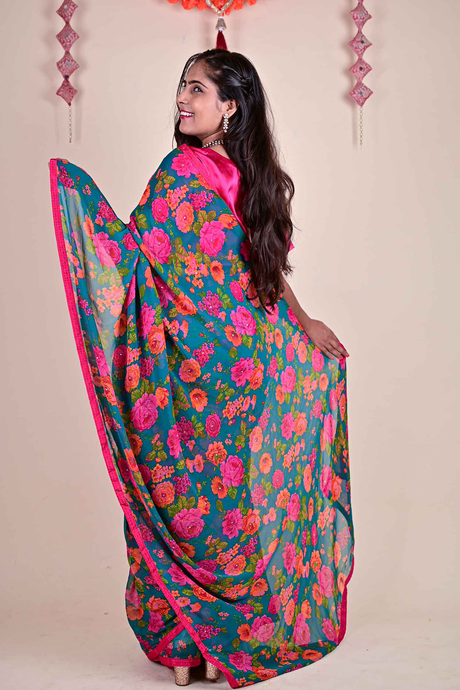 Beautiful classy georgette printedwrap in 1 minute saree - Image 3