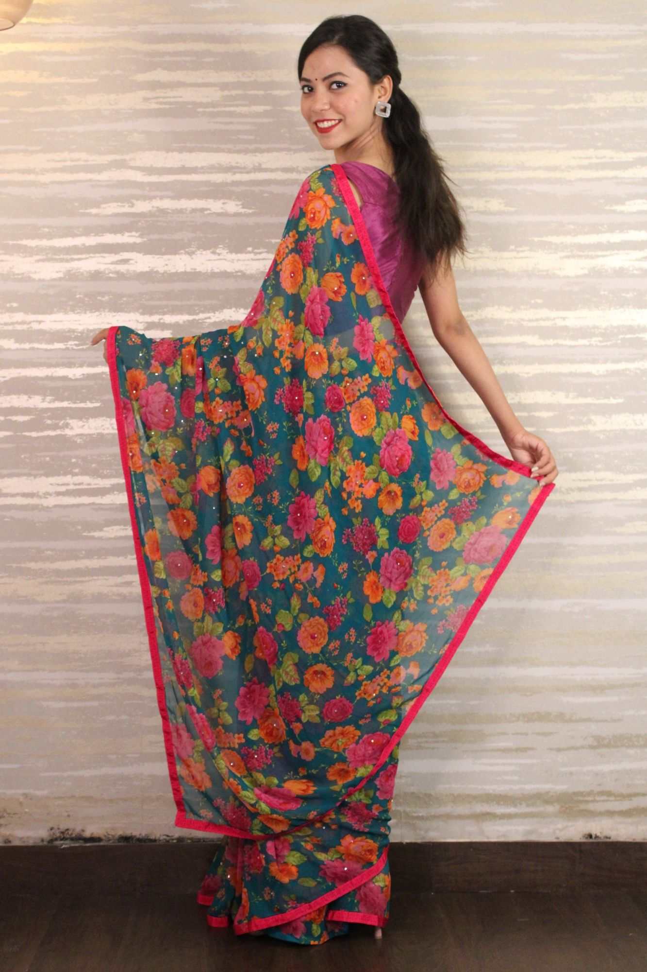 Beautiful classy georgette printedwrap in 1 minute saree - Image 8