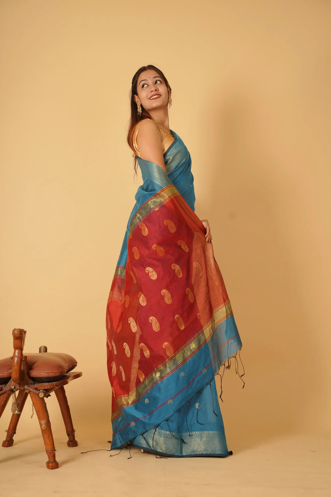 Beautiful Maheshwari cotton silk ready to wear saree - Image 3