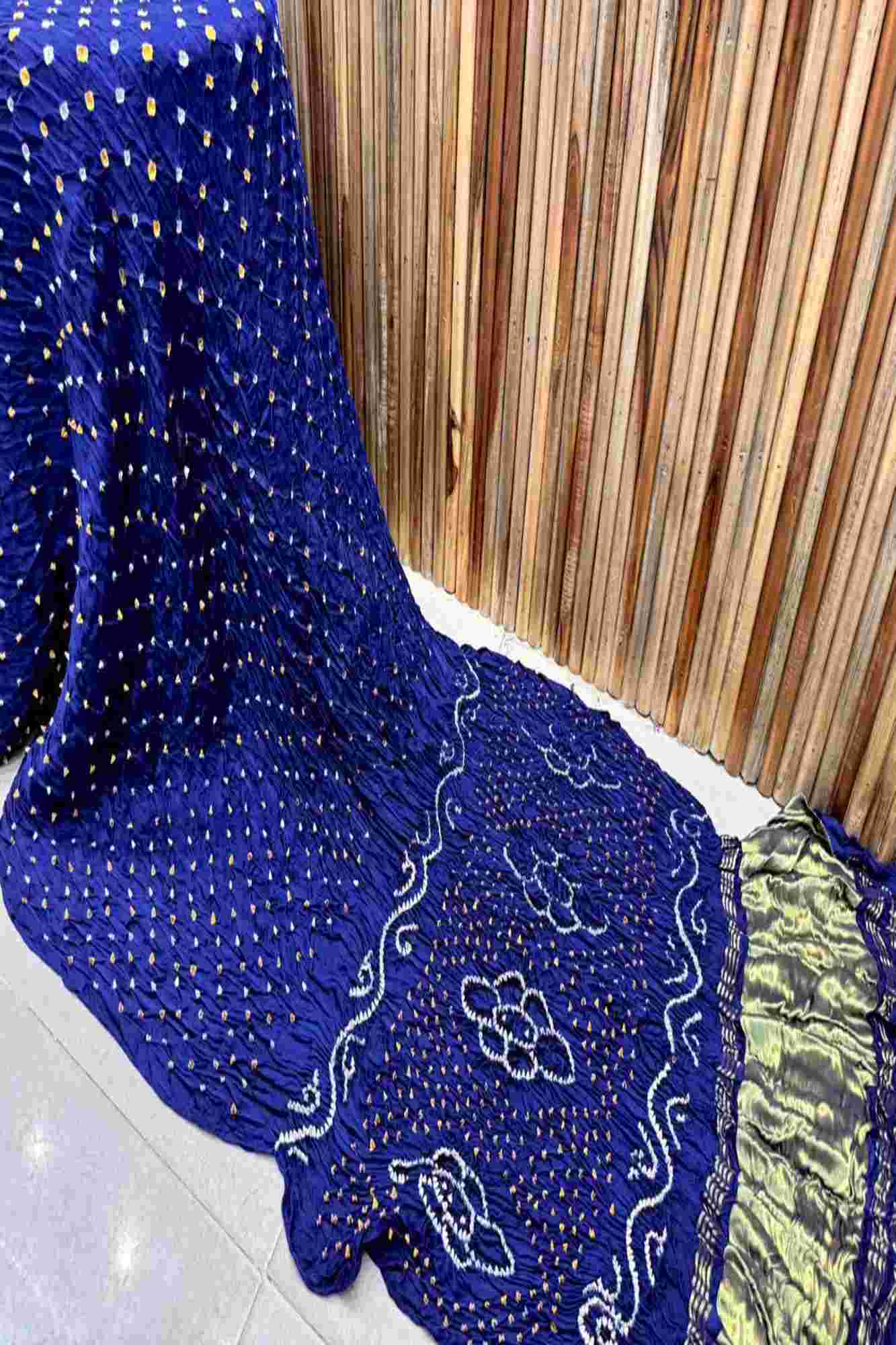 Beautiful Gaji Silk Ek Dani Traditional Bandhani in a stunning navy blue Wrap in 1 Minute Saree - Image 8