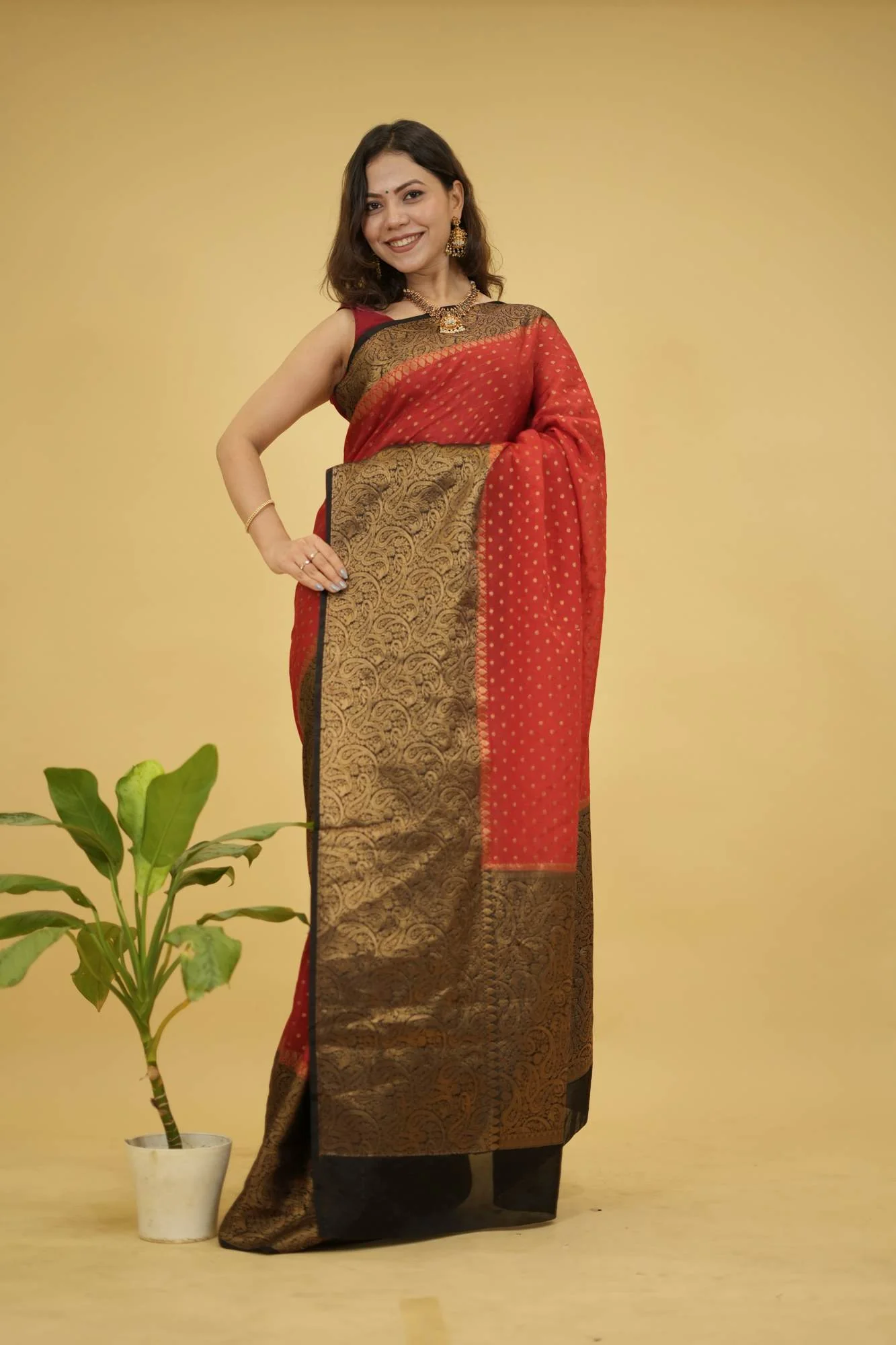 Banarasi with rich contrast woven pallu Ready to Wear saree - Image 5