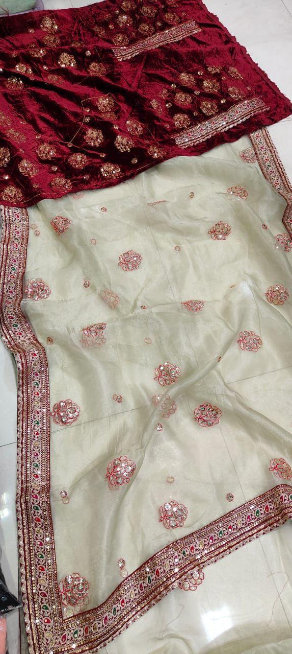 Beautiful Heavy Soft Tissue with Overall Sequence & Heavy Embroidery Zari Thread Ready to Wear Saree - Image 11