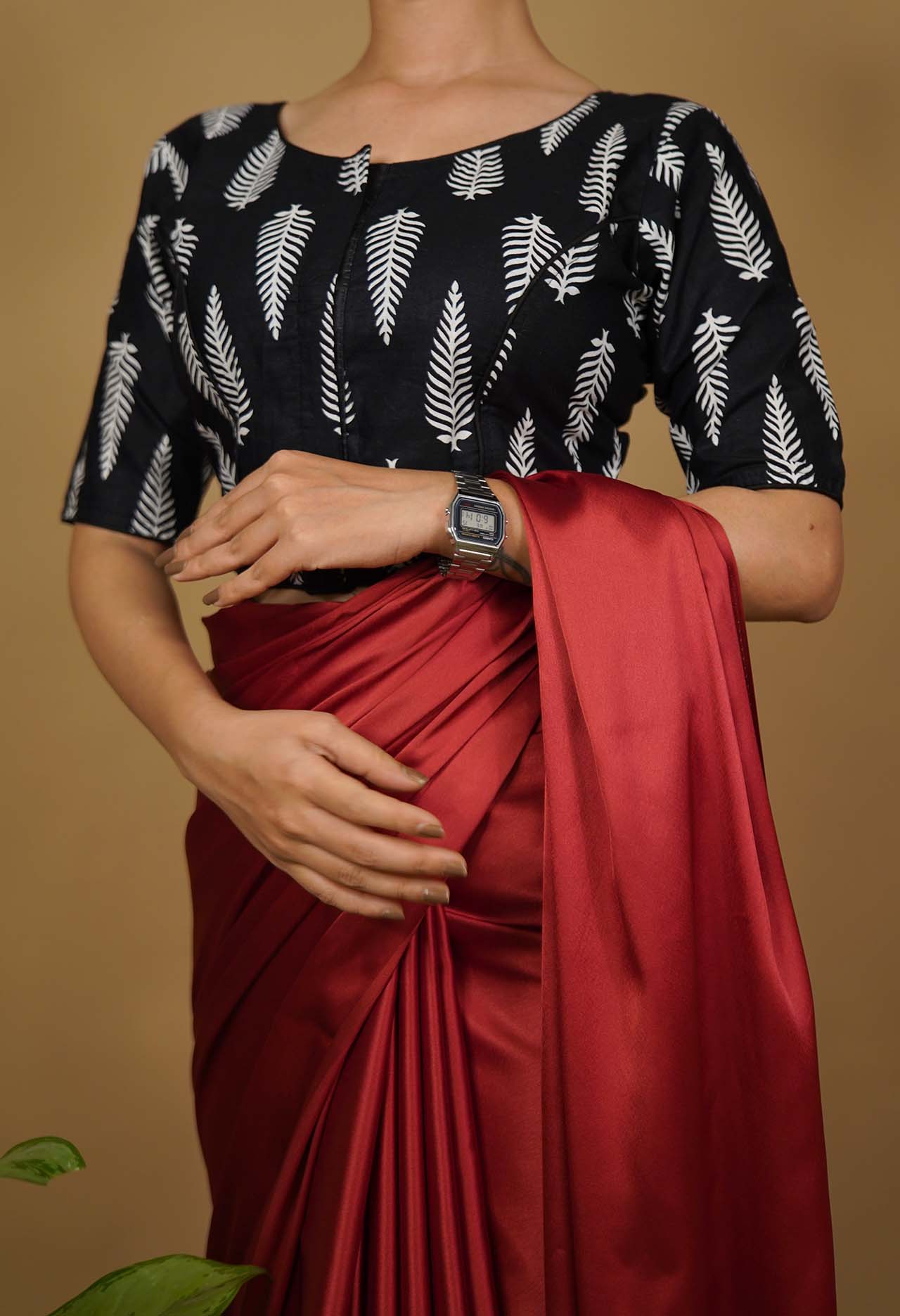 Beautiful Leave  Block Printed front Hooks piping Detailed Soft Cotton Blouse - Image 6