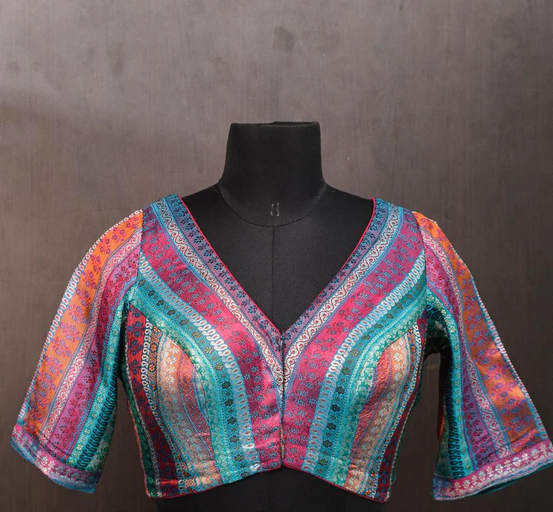 beautiful Multicolor with Banarasi  printed  & V Neck blouse