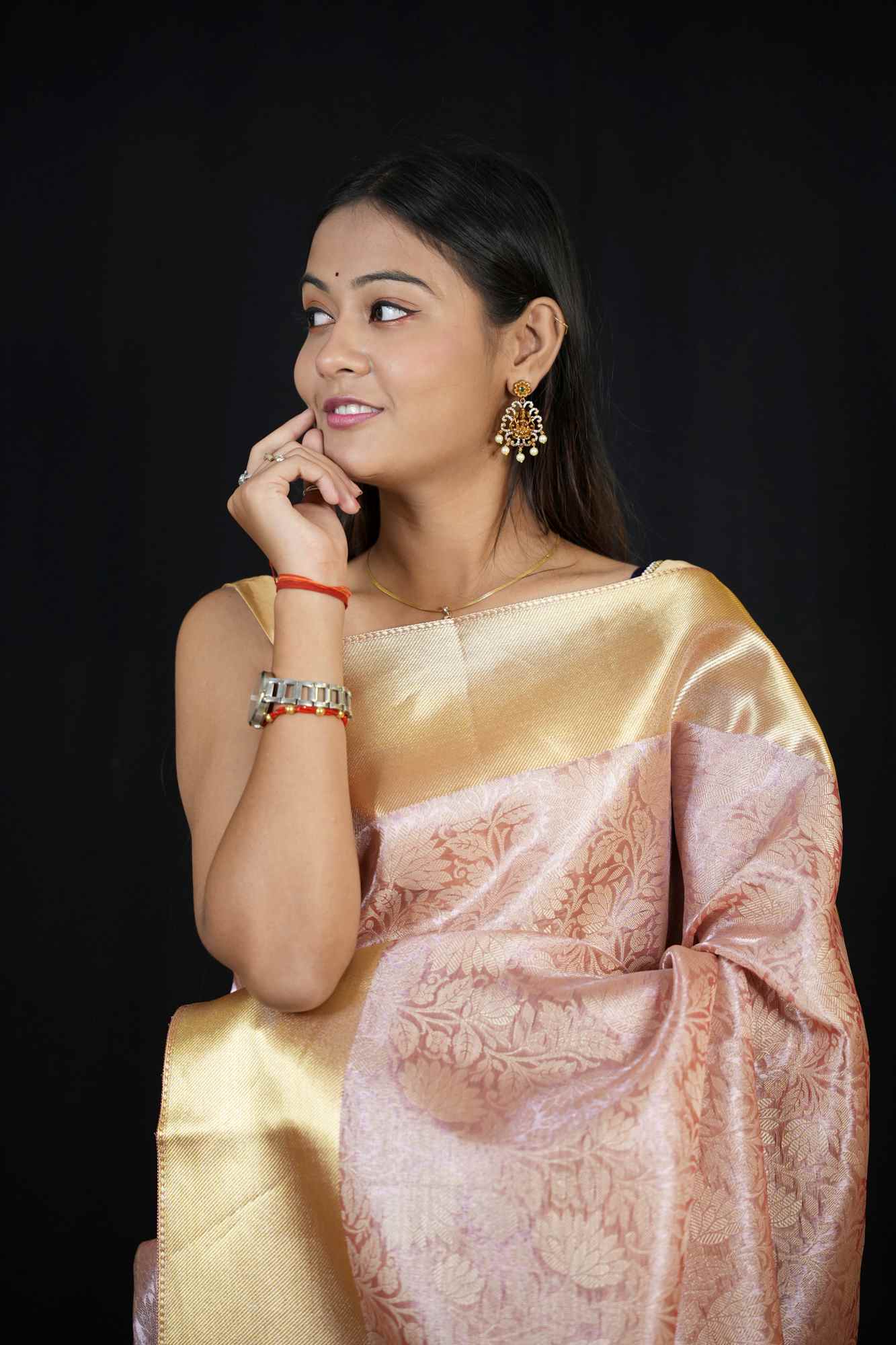 Banarasi ready to wear saree with ornate pallu and zari woven border - Image 15