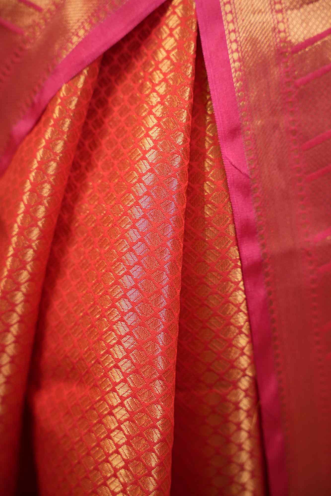 Beautiful Ready to wear Banarasi Soft Zari Tissue Silk saree with all over zari weaving & contrast  border - Image 7