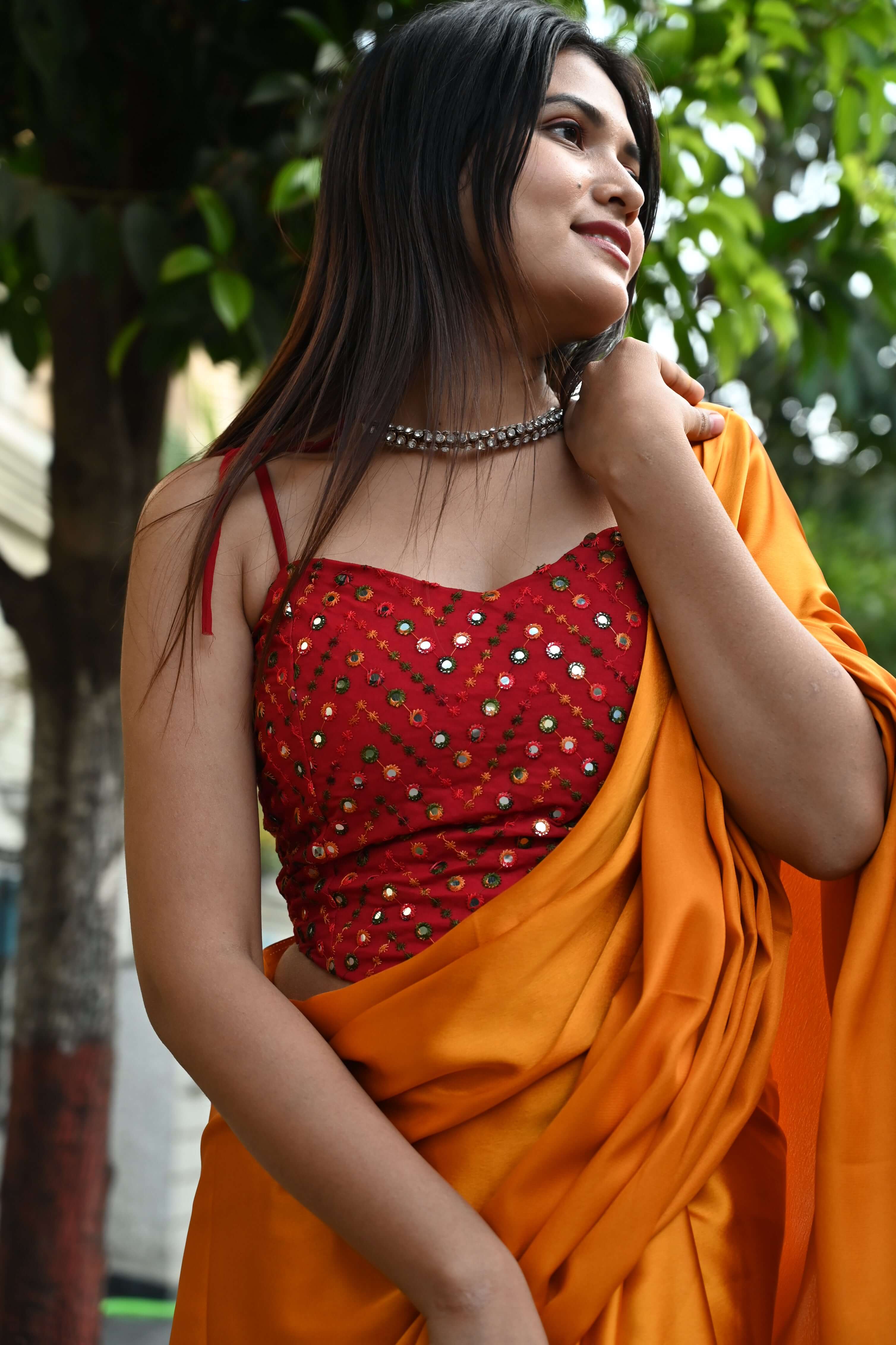 Beautiful Red Marun Overall Mirror embellished thin strapped  Blouse - Image 2