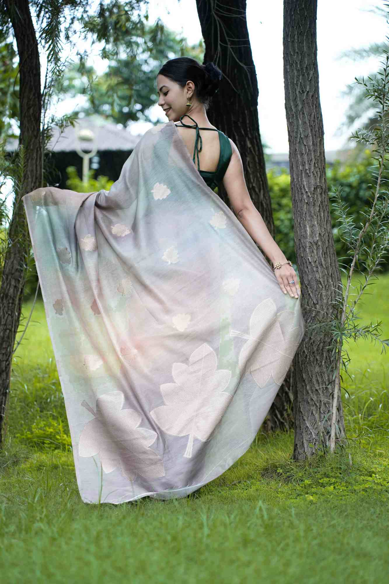 Banarasi Soft Raw Silk With Brocade Weave and Butis Woven Overall Ready To Wear Saree - Image 2
