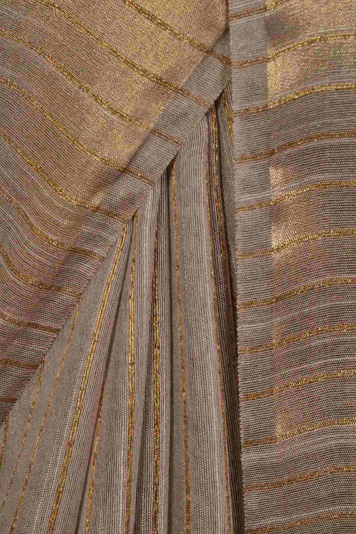 Beige Classy and Sedate Bhagalpuri Cotton Silk with woven zari and sequin work all over Wrap in 1 minute saree - Image 4