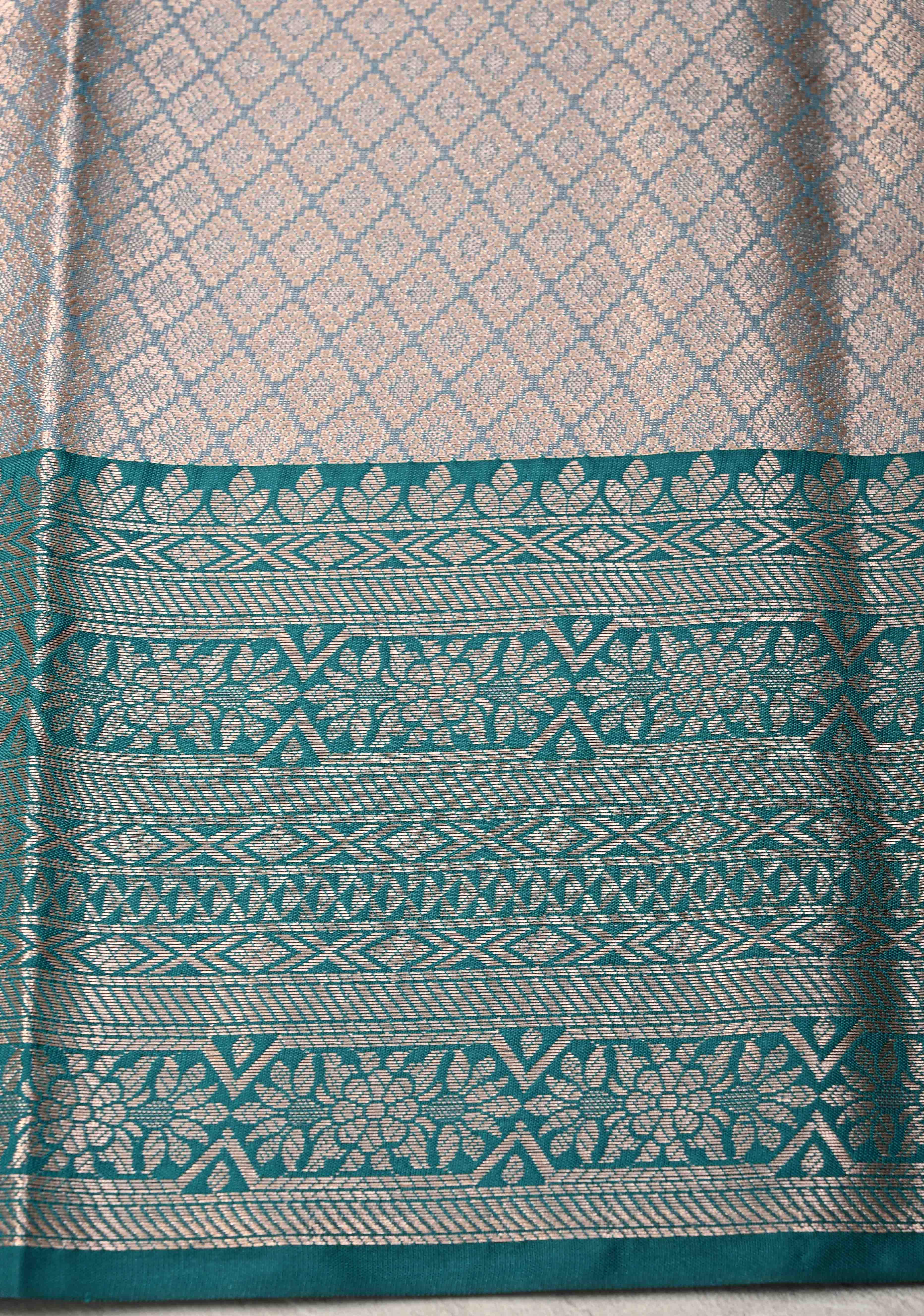 Pink Kanjivaram Tissue Semi Silk Saree with Brocade and Contrast Zari Border | Shobitam - Image 7