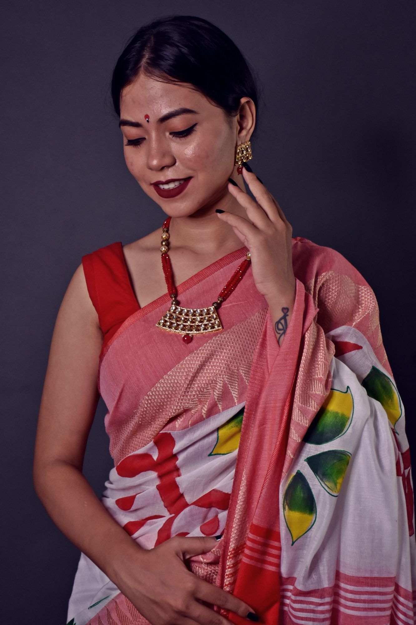 Bengal handloom cotton printed wrap in 1 minute saree - Image 4