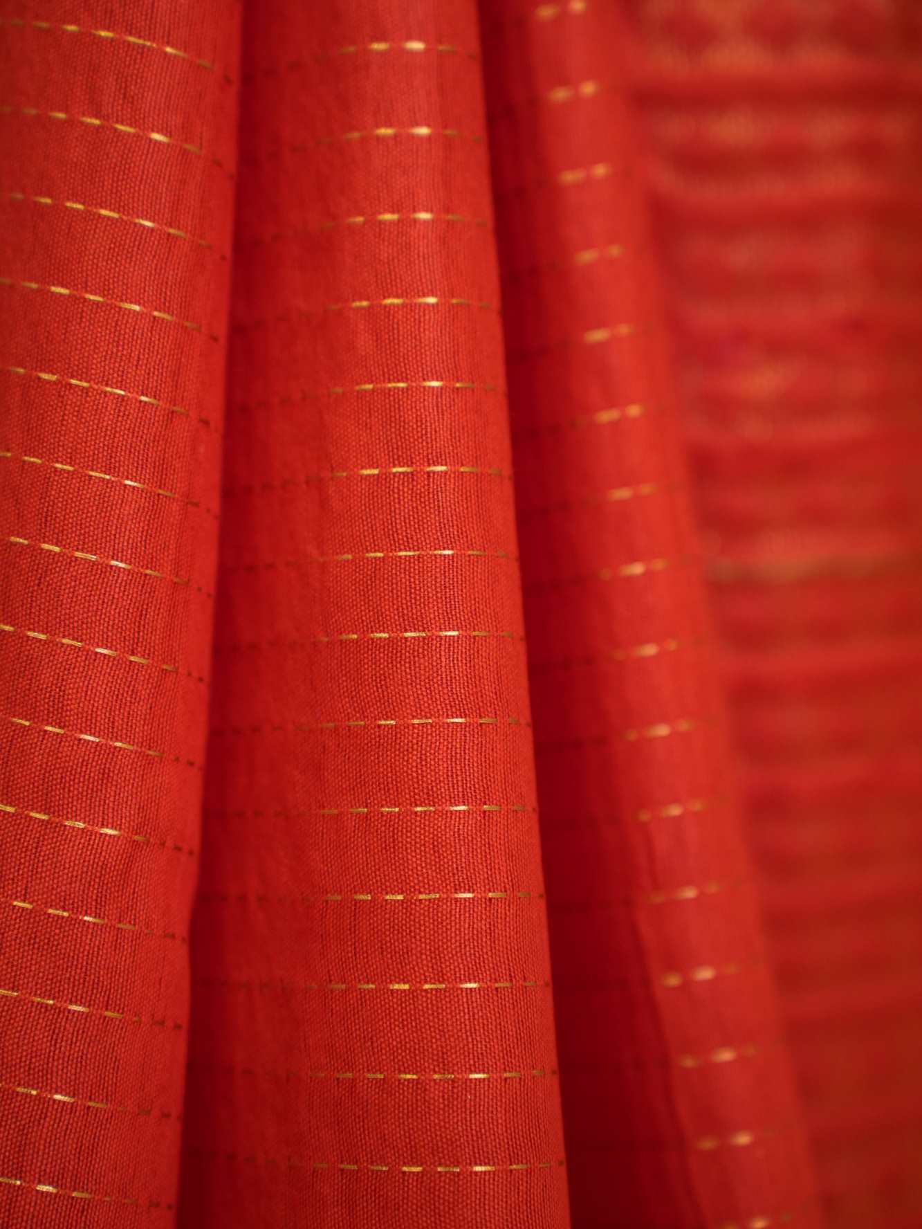 Bhagalpuri Cotton Silk with Resham & Gold Thread Woven All Over & Temple Bordered Ready To Wear Saree - Image 6
