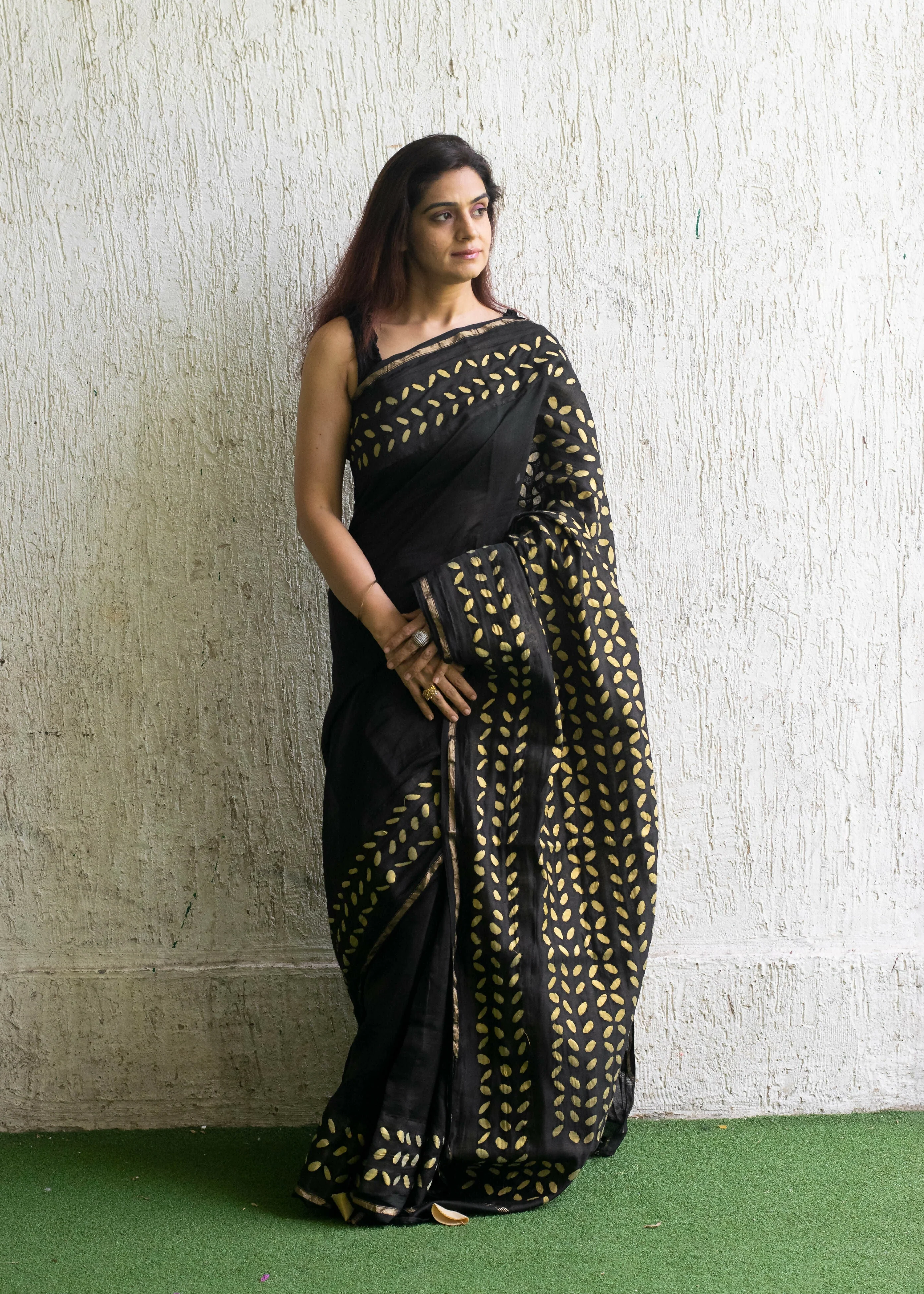 Nightfall Applique Work Chanderi Saree | Shobitam - Image 2