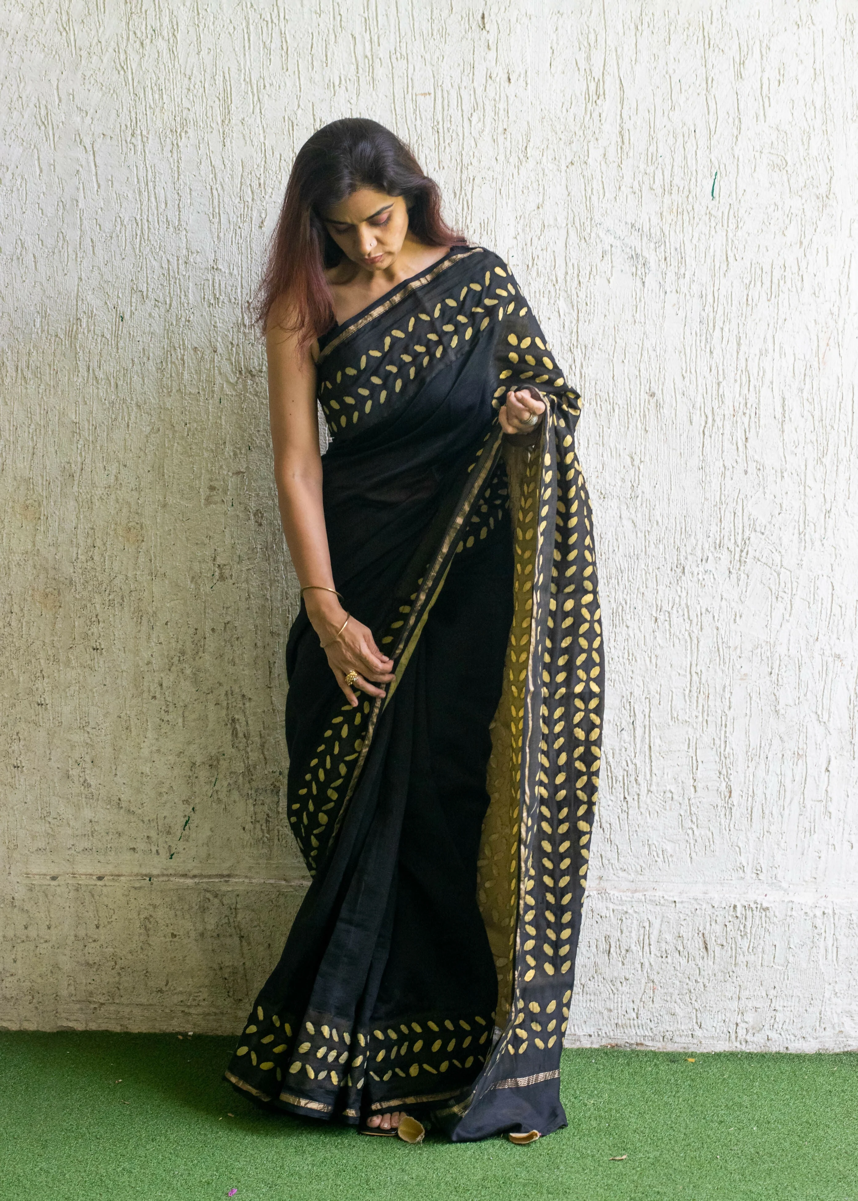 Nightfall Applique Work Chanderi Saree | Shobitam - Image 3