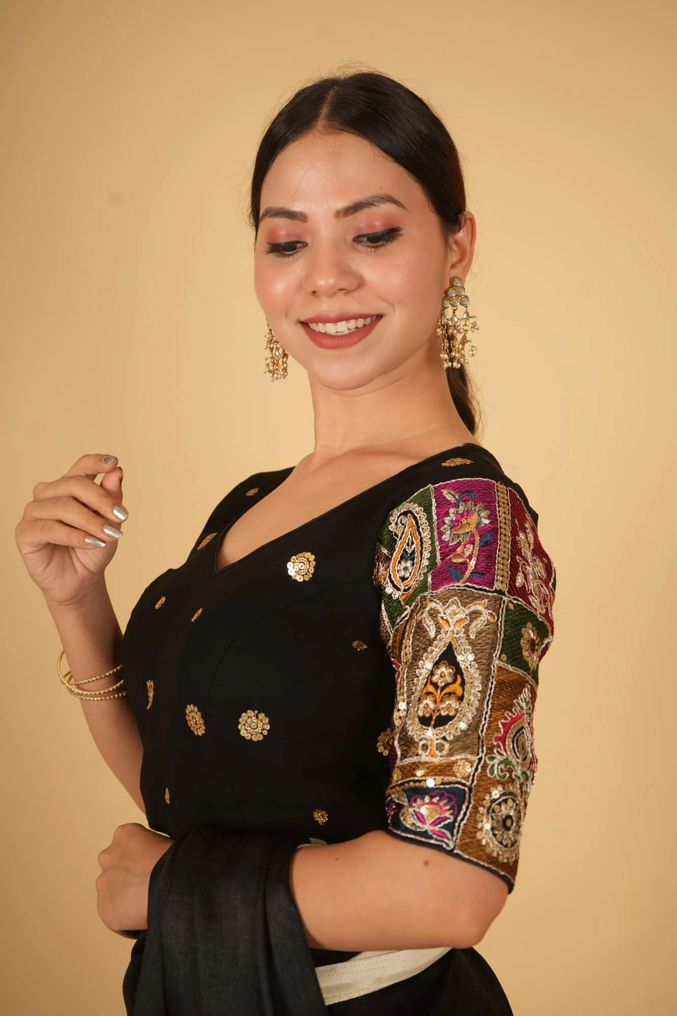 Black Georgette with Handwork Embroidery Ready to Wear Blouse - Image 5