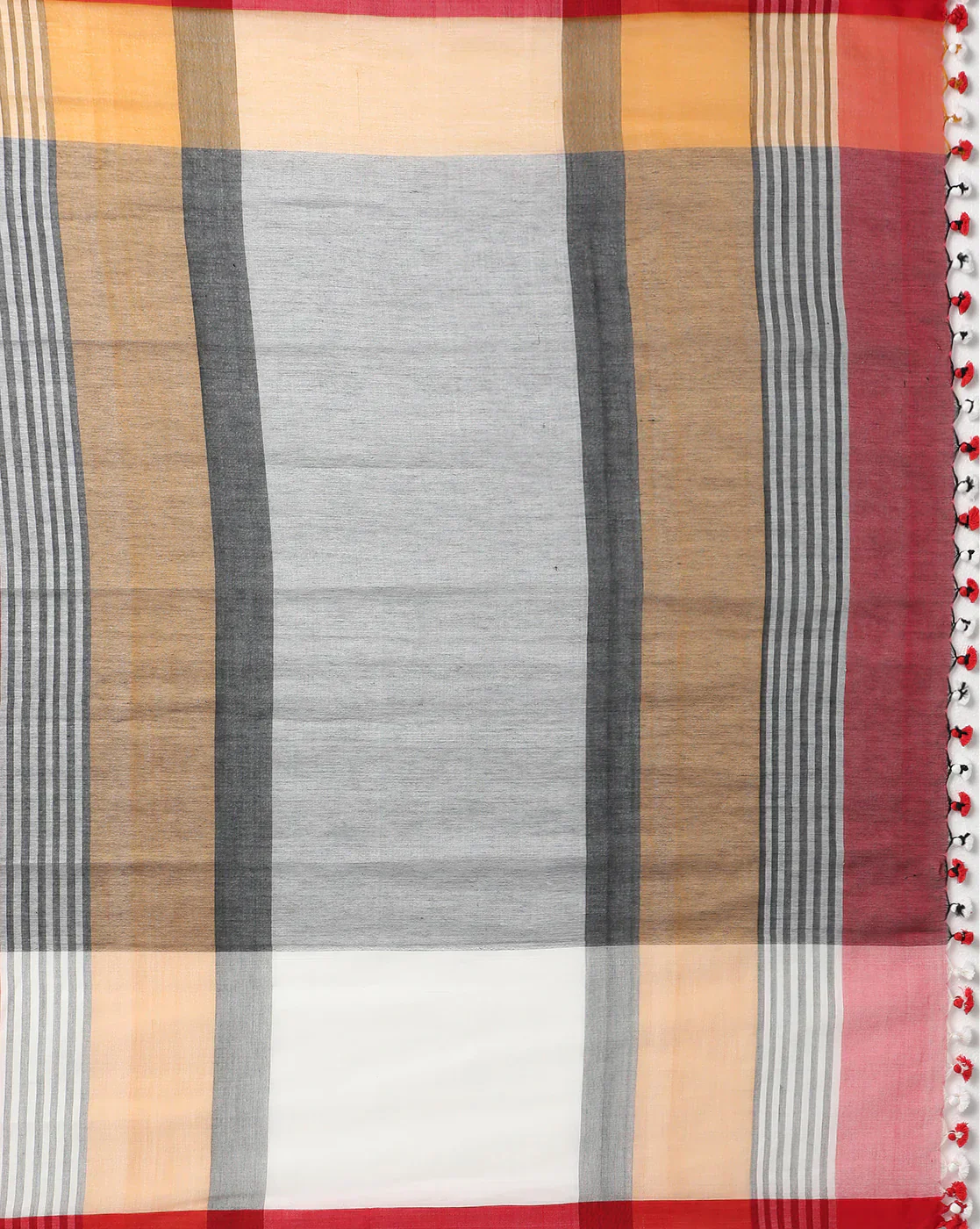 Maroon-Gray Handloom Color Block Cotton Saree - Image 5