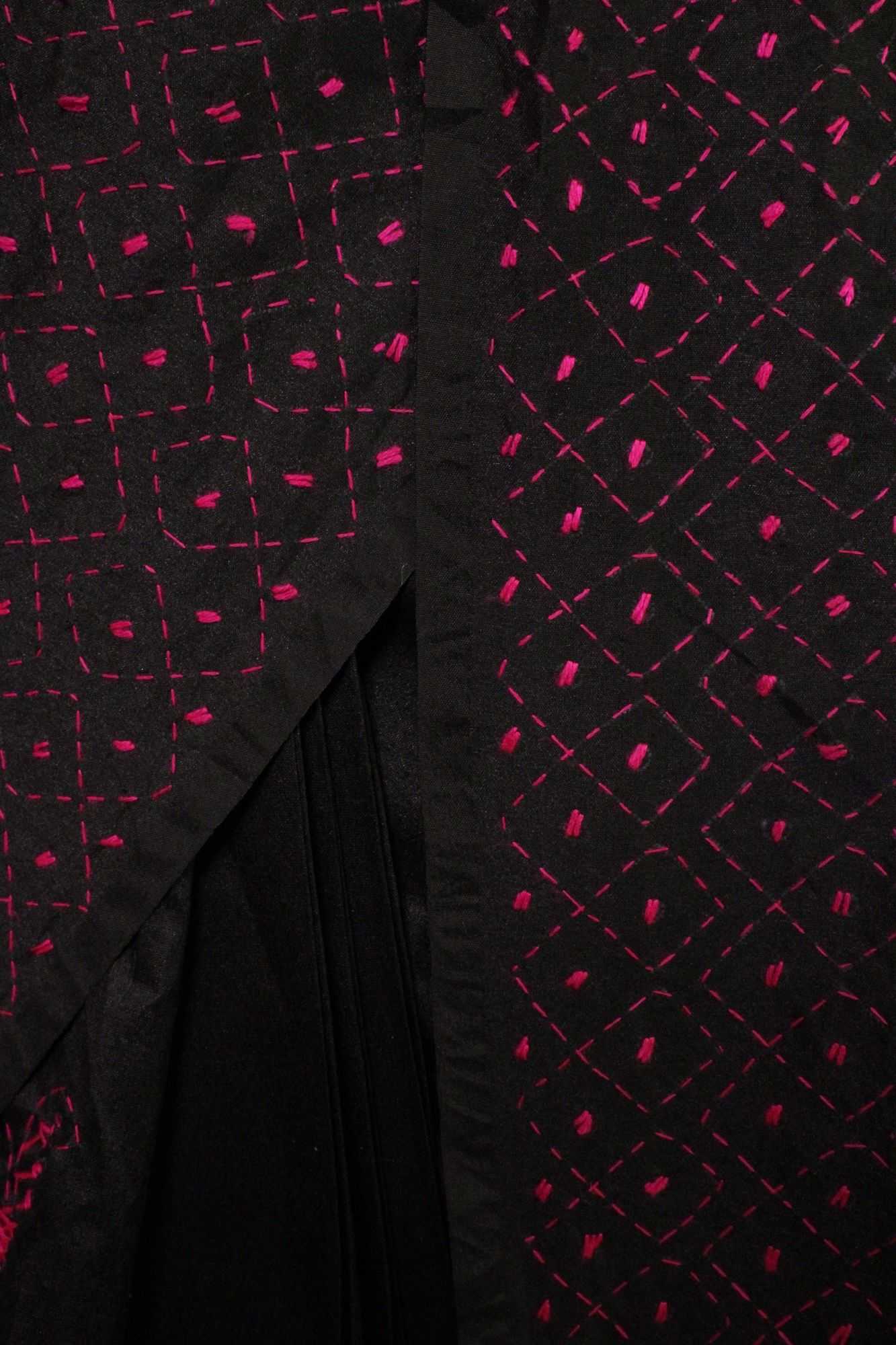 Black Kantha Stitched Embroidered all over Wrap in 1 minute saree - Image 6