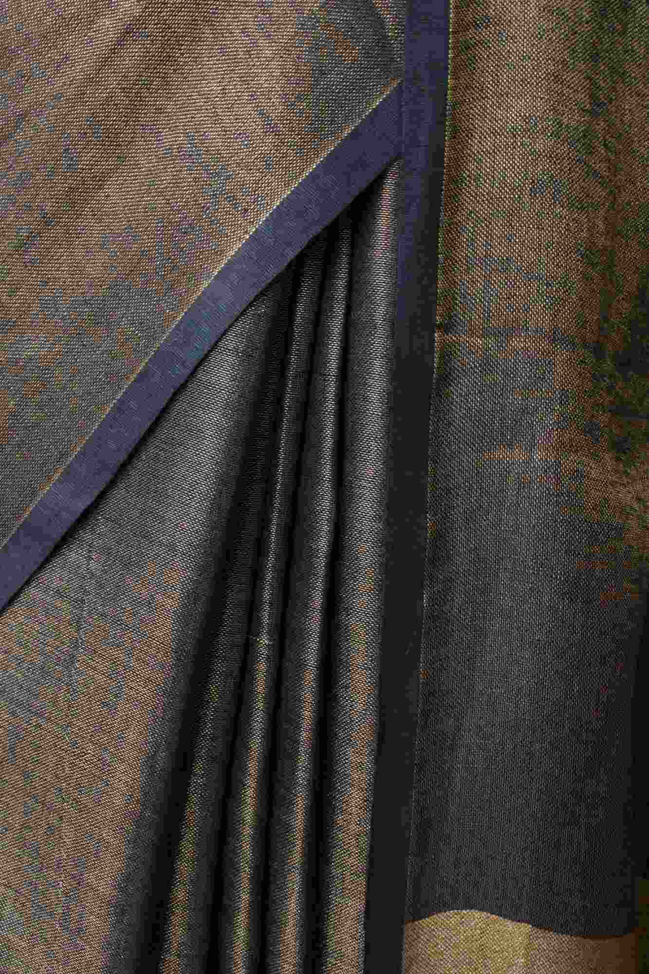 Black Metallic Gold Handloom Pure Linen Tissue Wrap in 1 minute saree - Image 4