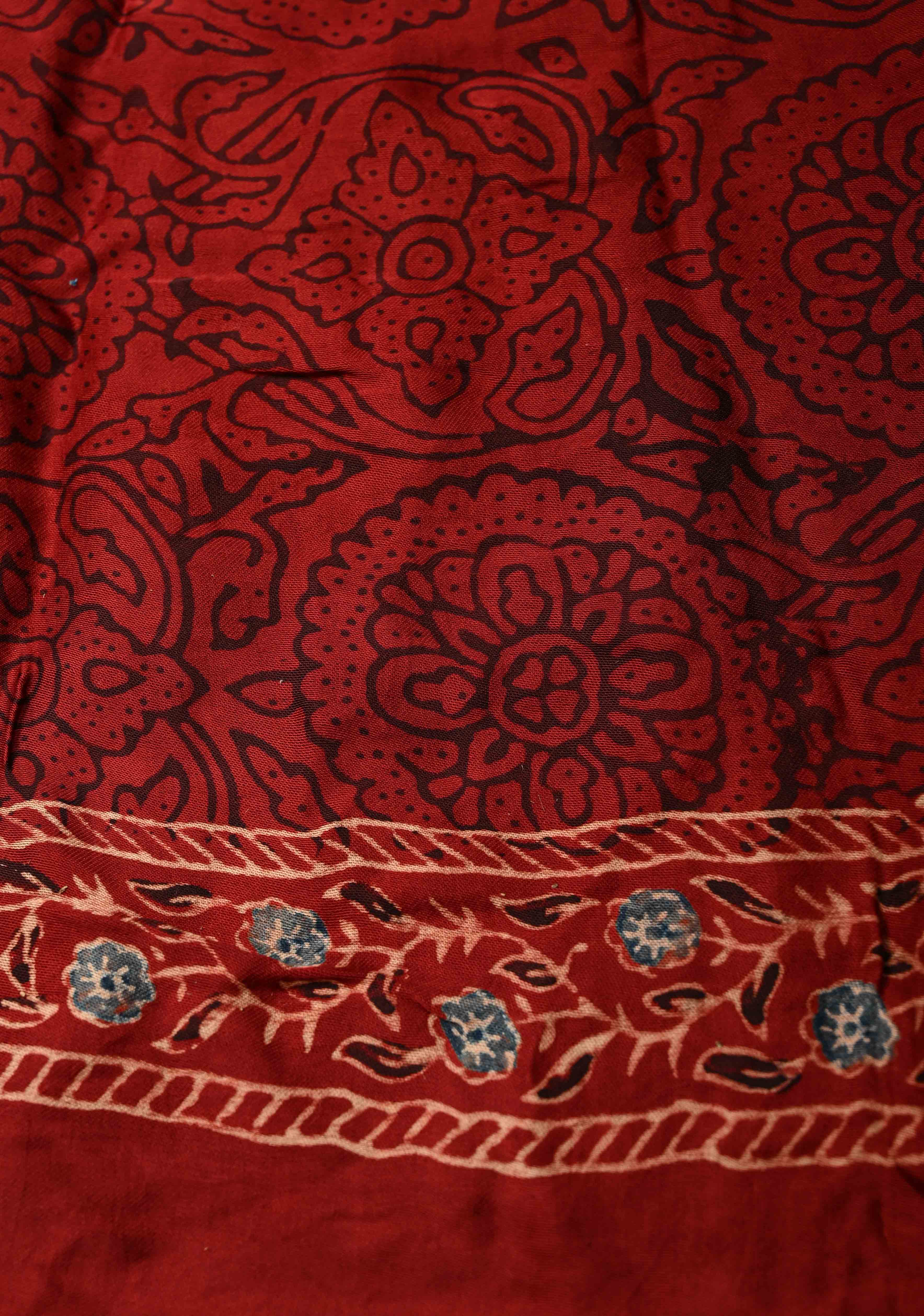 Black Modal Silk Saree with Ajrakh Hand Block Print with crushed Pallu | Shobitam - Image 5