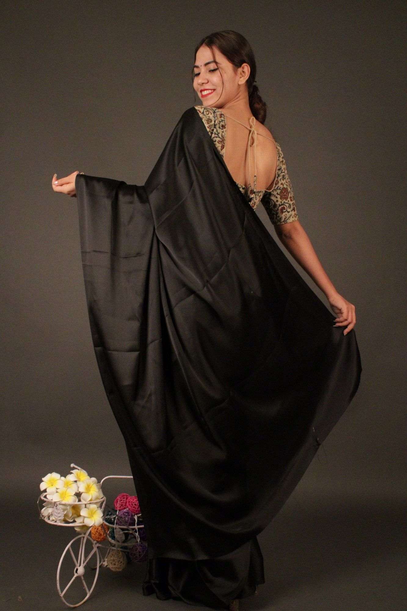 Black satin wrap in 1 minute saree - Image 4