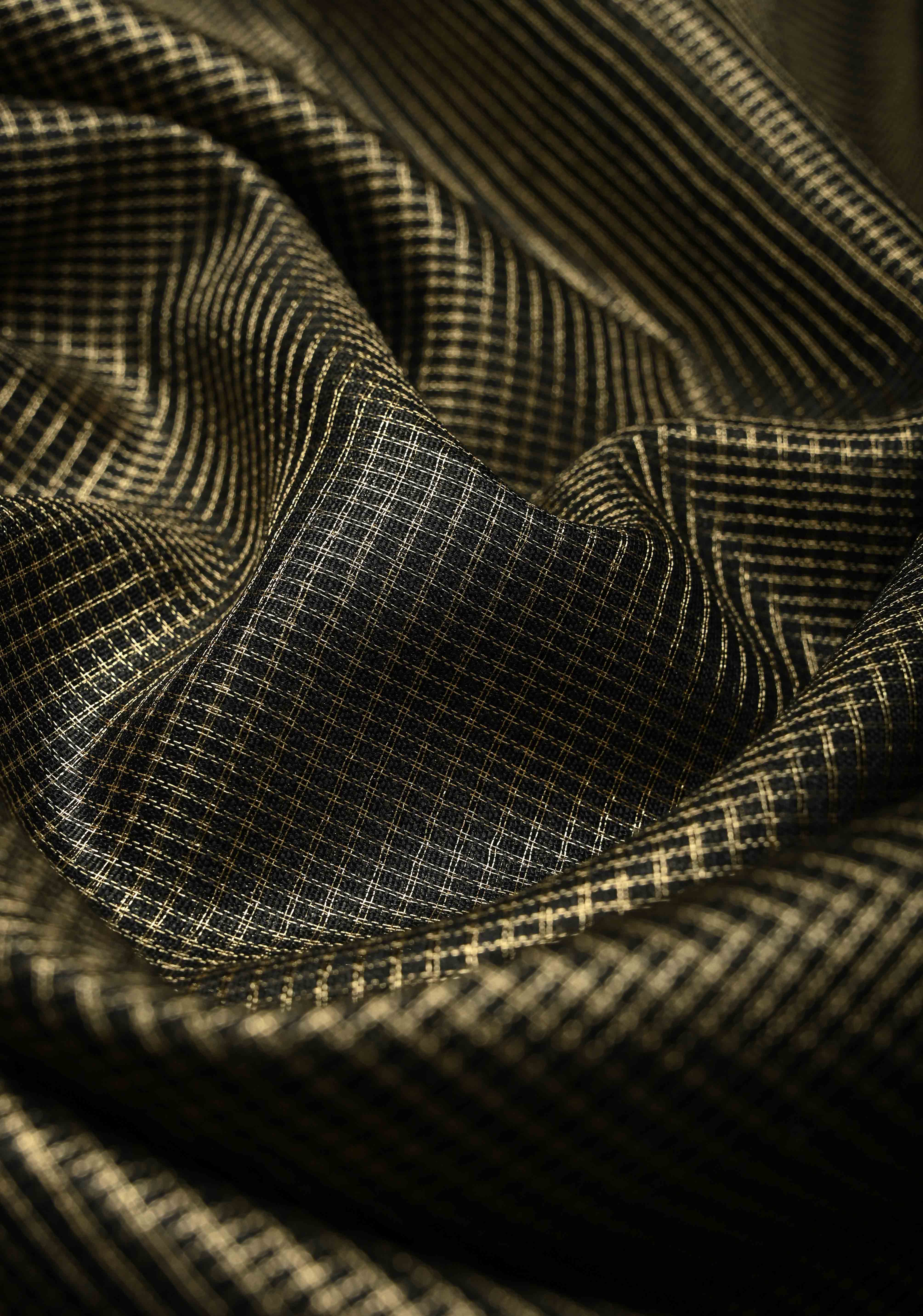 Black Semi Tissue Saree with Zari Border | Shobitam - Image 3