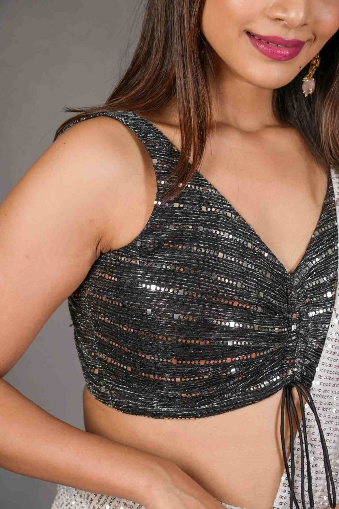 Black Sequin Shimmer Blouse in Black and Silver! - Image 2