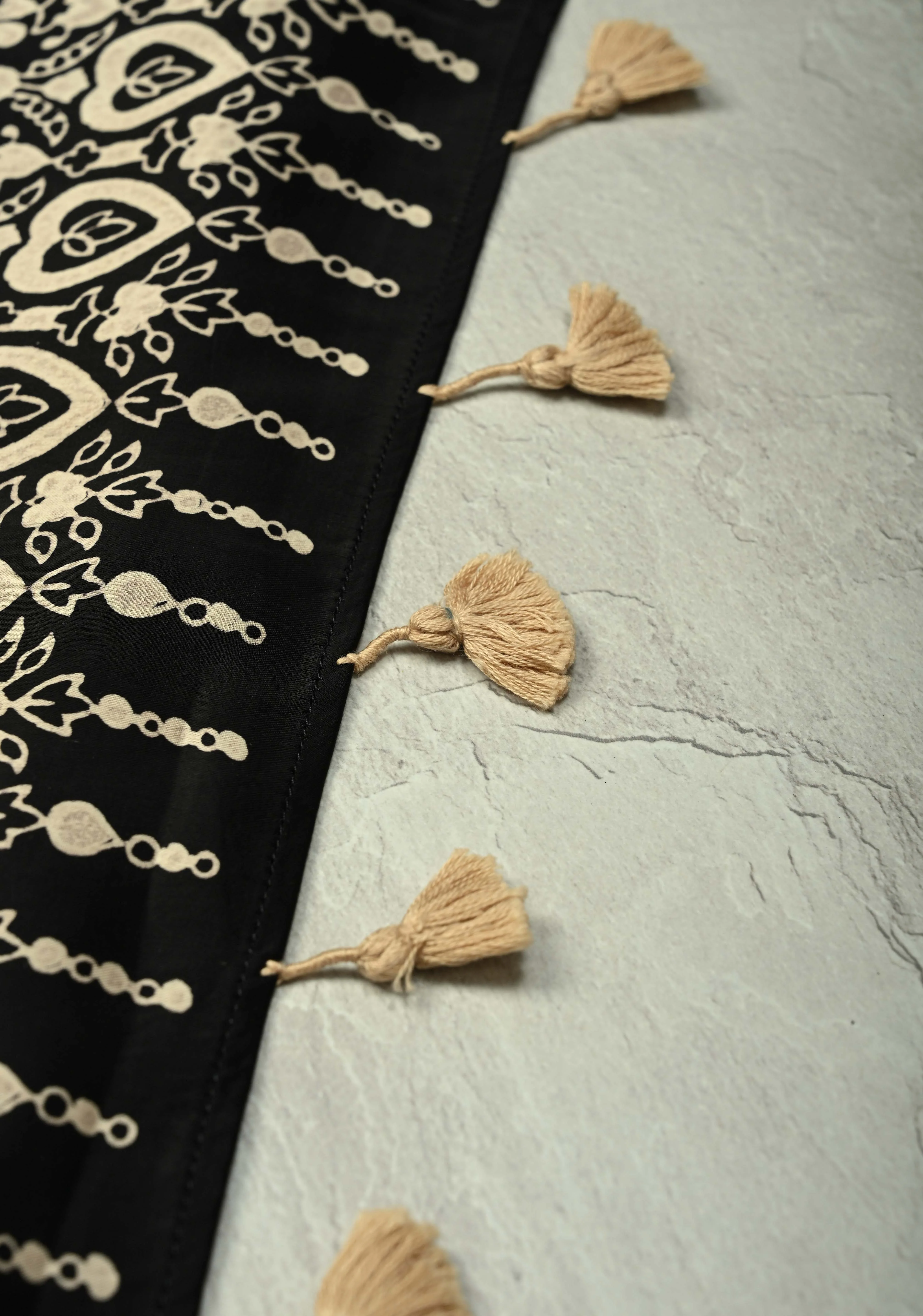 Black-White Modal Silk Saree with Ajrakh Hand Block Print and Contrast Red Blouse Piece | Shobitam - Image 8