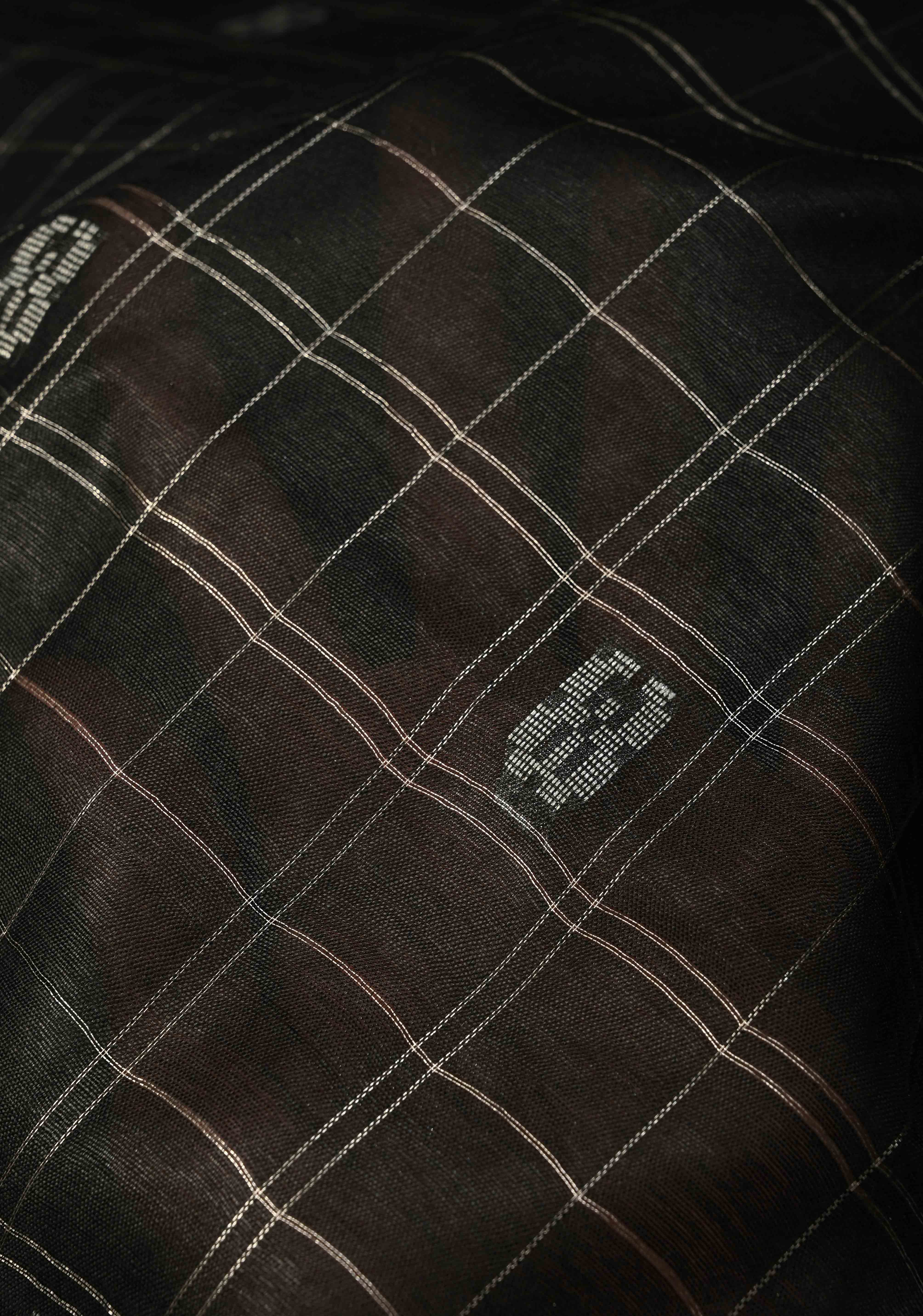 Black Zari Checks on Semi Tussar Saree with Zari Buttas and Zari Border | Shobitam - Image 4