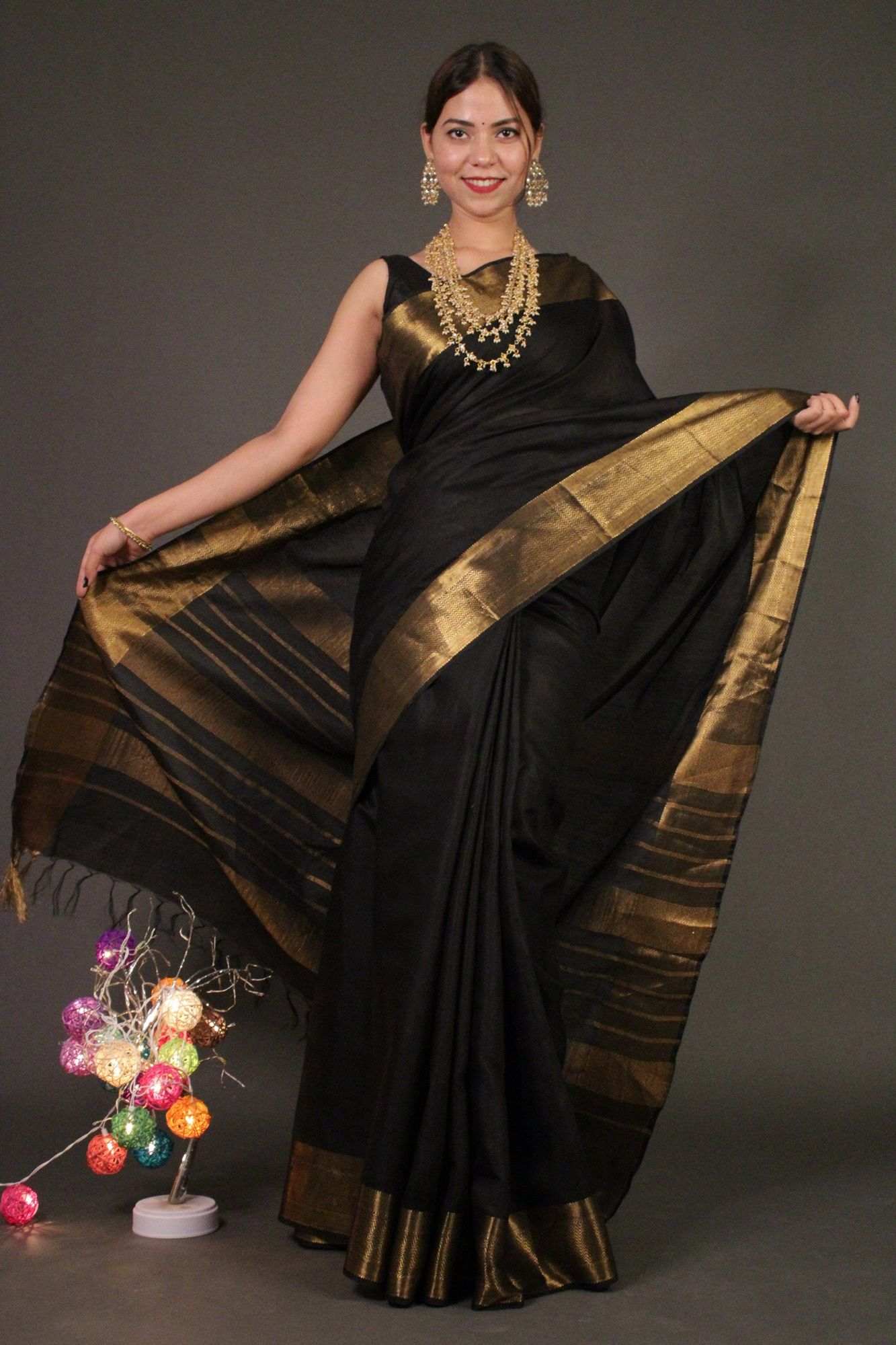 Black Zari Woven Wrap in 1 minute saree - Image 3