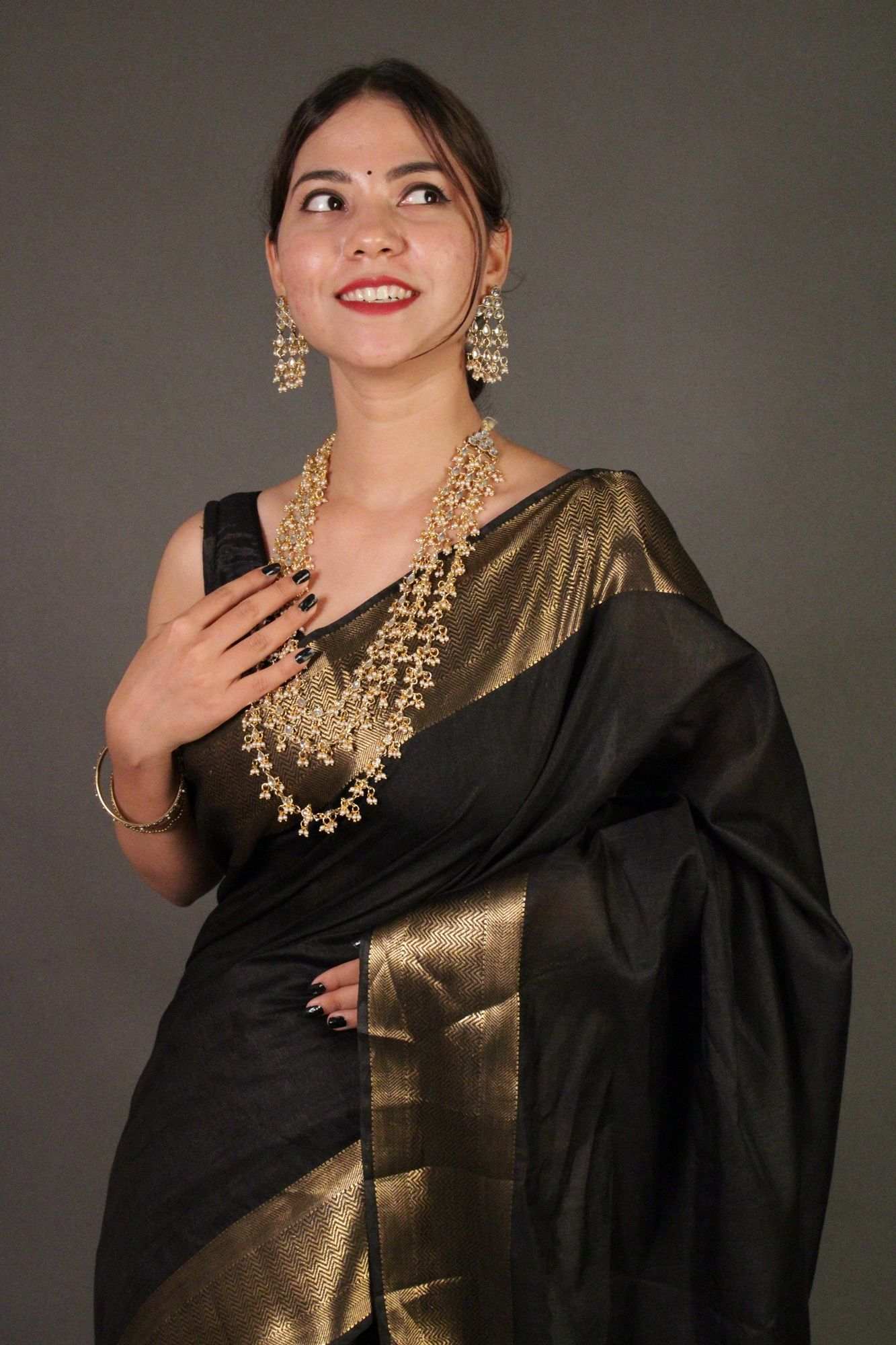 Black Zari Woven Wrap in 1 minute saree - Image 5