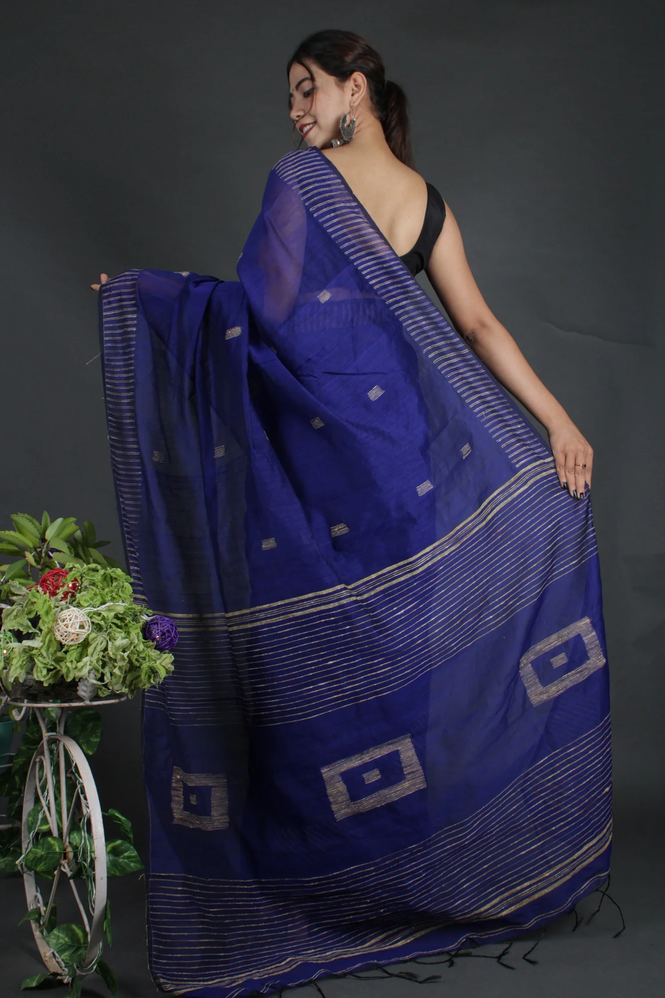 Blue ghicha work allure Wrap in 1 minute saree - Image 3
