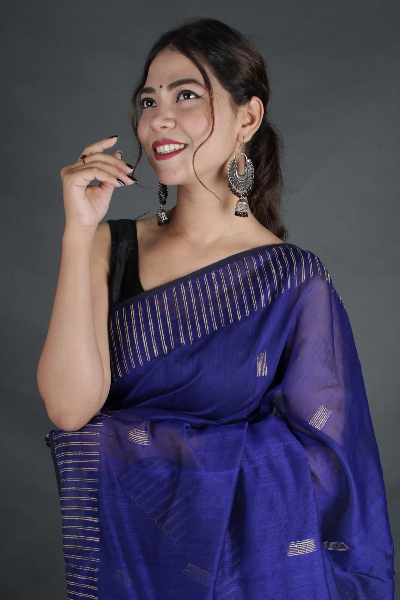 Blue ghicha work allure Wrap in 1 minute saree - Image 4